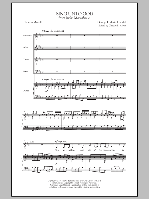 Download George Frideric Handel Sing Unto God Sheet Music and learn how to play SATB PDF digital score in minutes