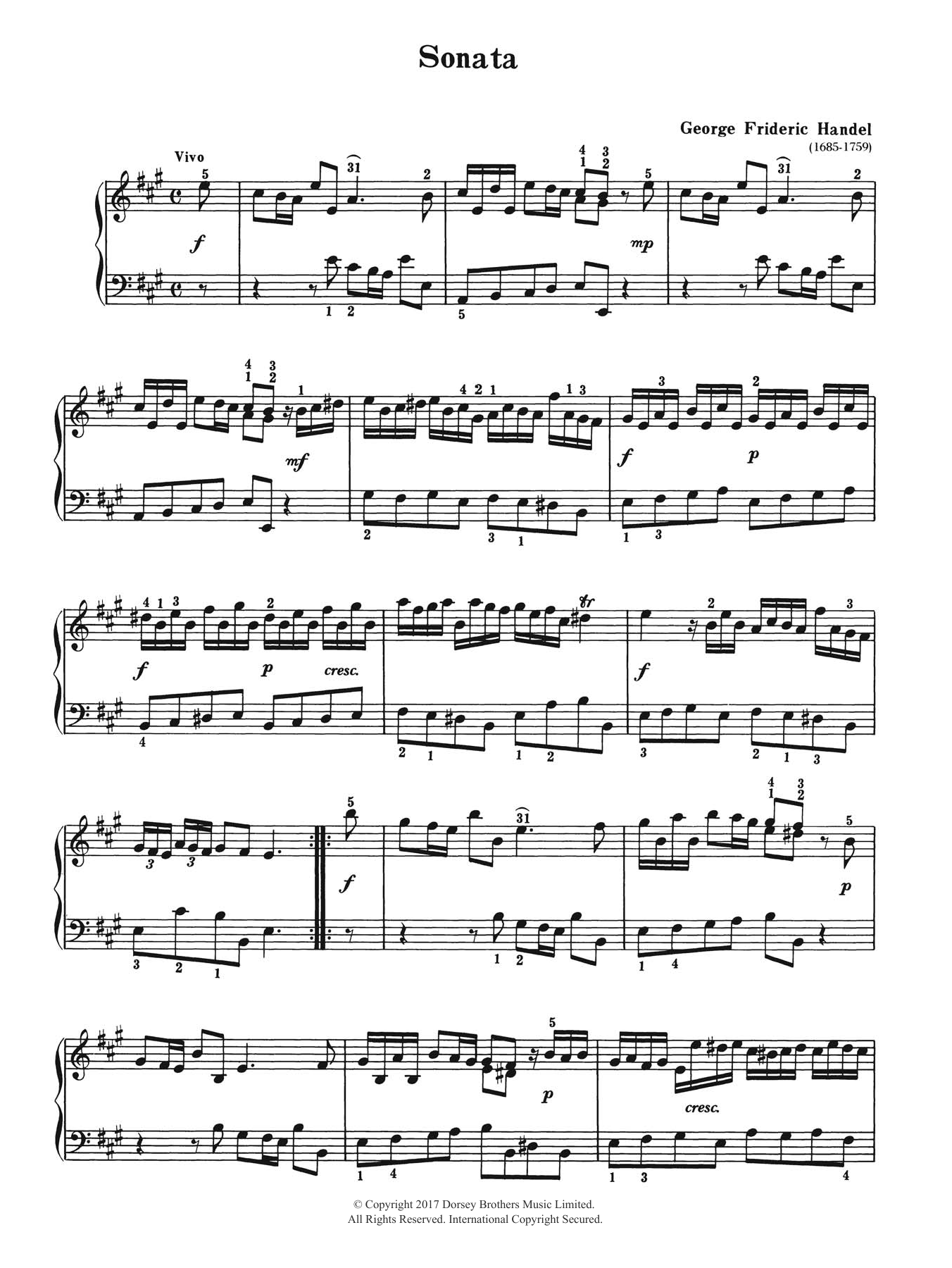 Download George Frideric Handel Sonata Sheet Music and learn how to play Piano PDF digital score in minutes