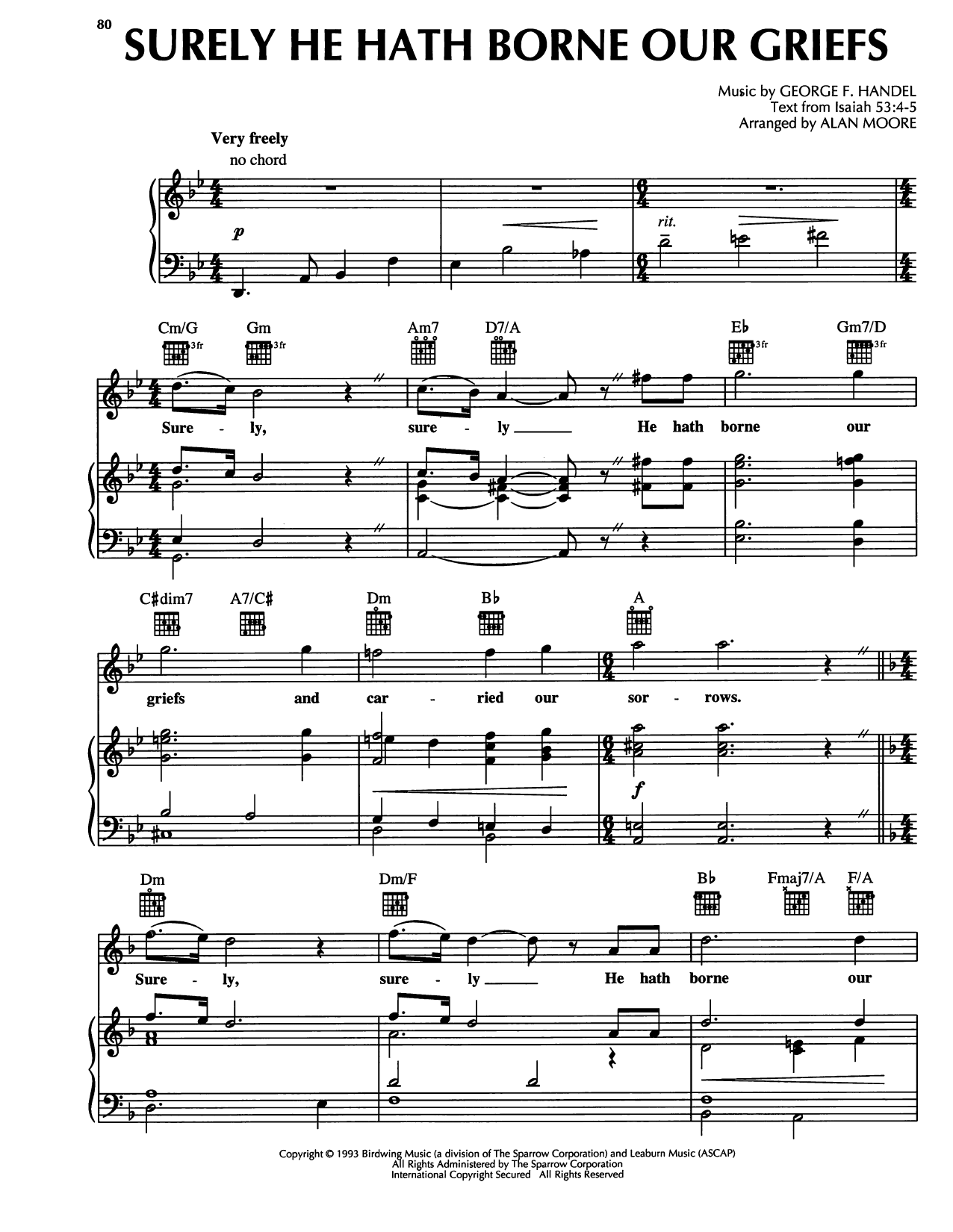 Download George Frideric Handel Surely He Hath Borne Our Griefs Sheet Music and learn how to play Piano, Vocal & Guitar Chords (Right-Hand Melody) PDF digital score in minutes
