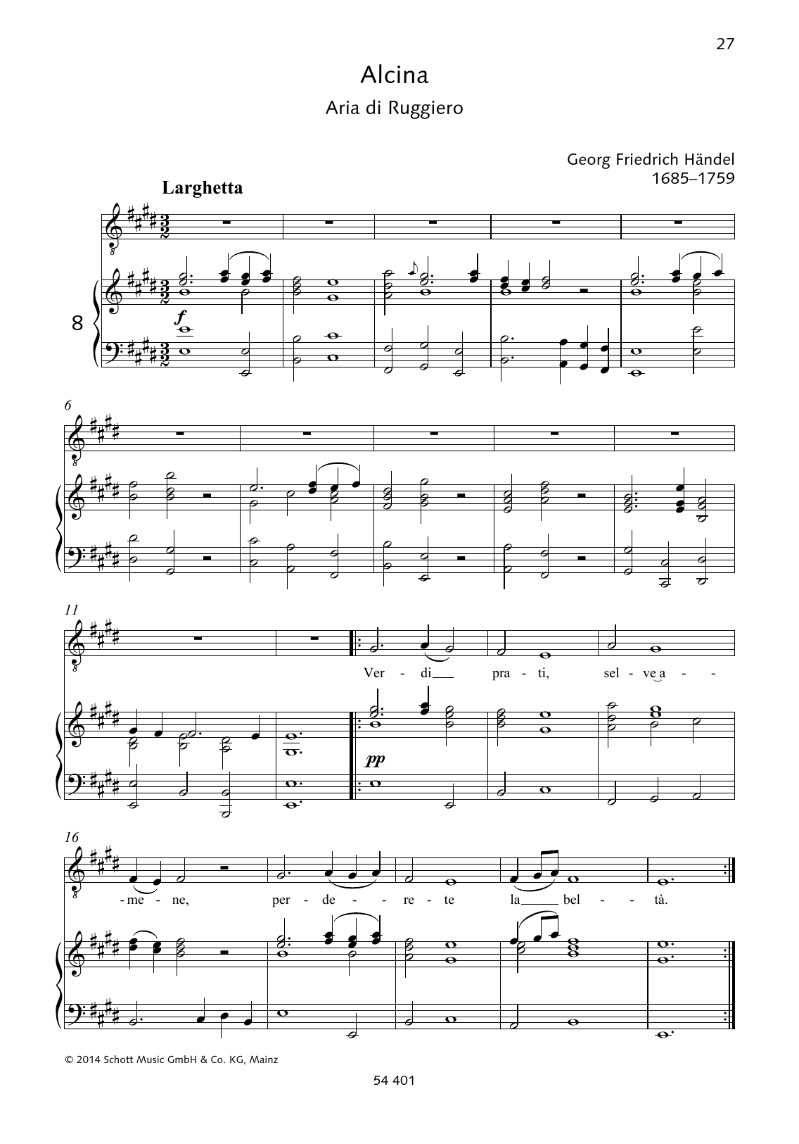 Download George Frideric Handel Verdi prati, selve amene Sheet Music and learn how to play Piano & Vocal PDF digital score in minutes