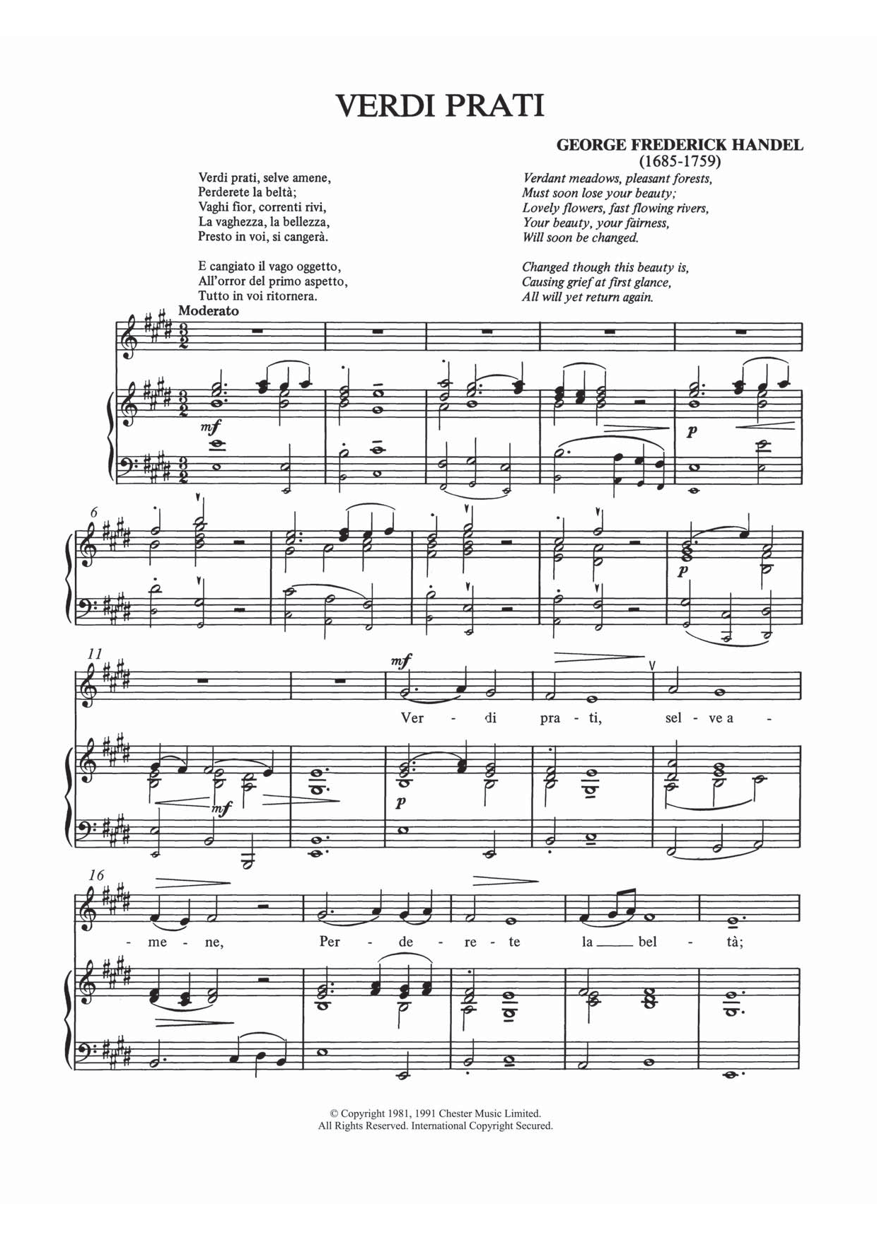 Download George Frideric Handel Verdi Prati Sheet Music and learn how to play Piano & Vocal PDF digital score in minutes