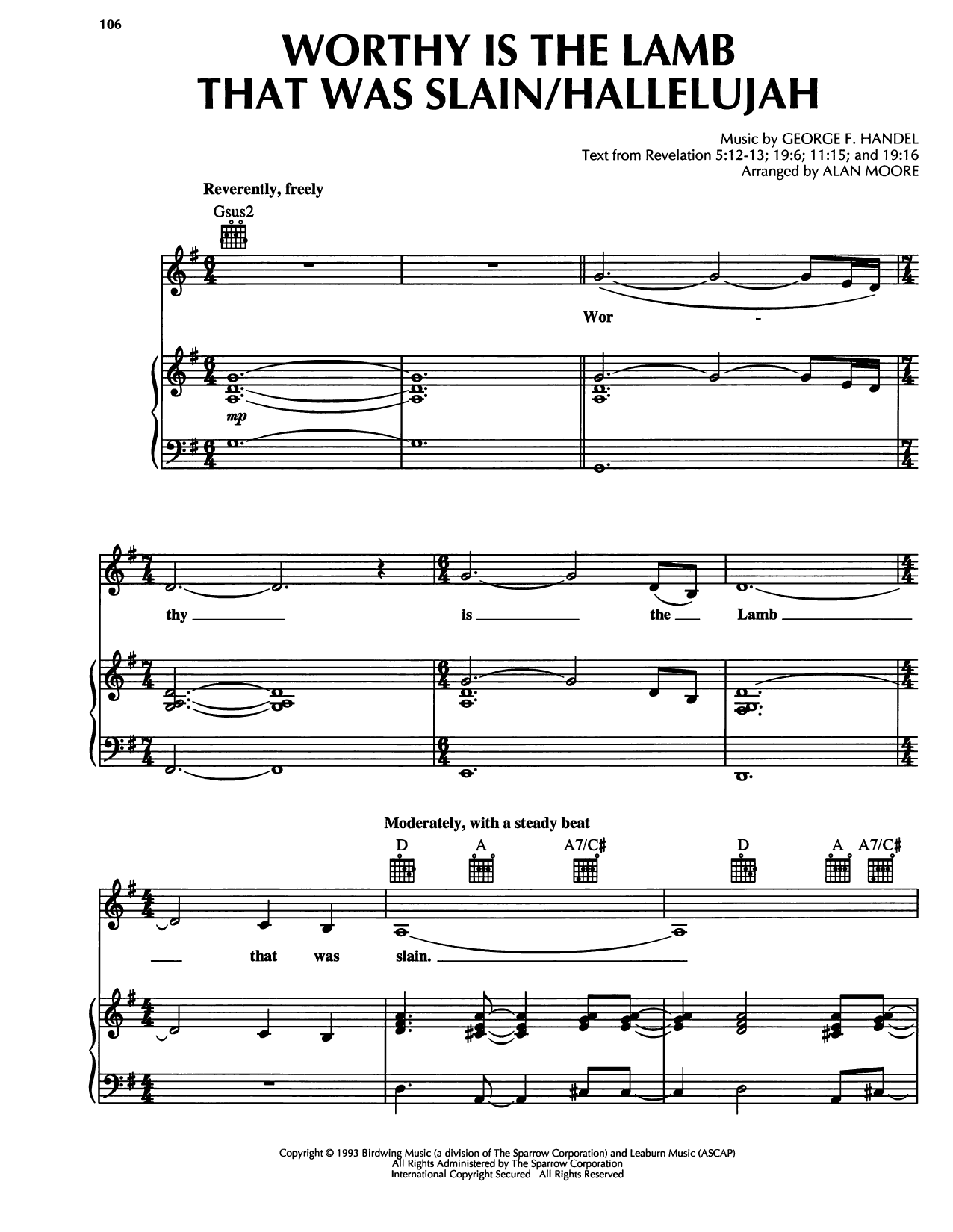 Download George Frideric Handel Worthy Is The Lamb That Was Slain/Hallelujah Sheet Music and learn how to play Piano, Vocal & Guitar Chords (Right-Hand Melody) PDF digital score in minutes