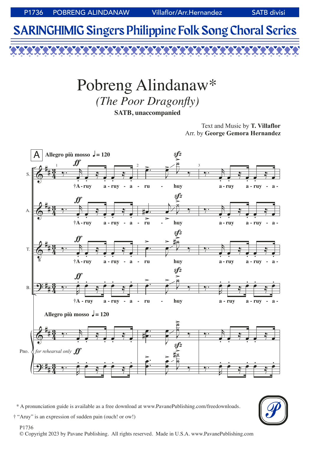 Download George Gemora Hernandez Pobreng Alindanaw (The Poor Dragonfly) Sheet Music and learn how to play SATB Choir PDF digital score in minutes
