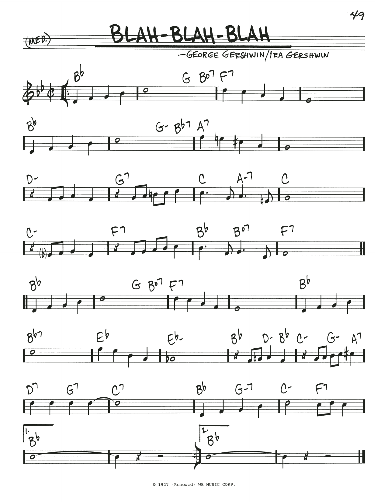 Download George Gershwin & Ira Gershwin Blah, Blah, Blah Sheet Music and learn how to play Real Book – Melody & Chords PDF digital score in minutes