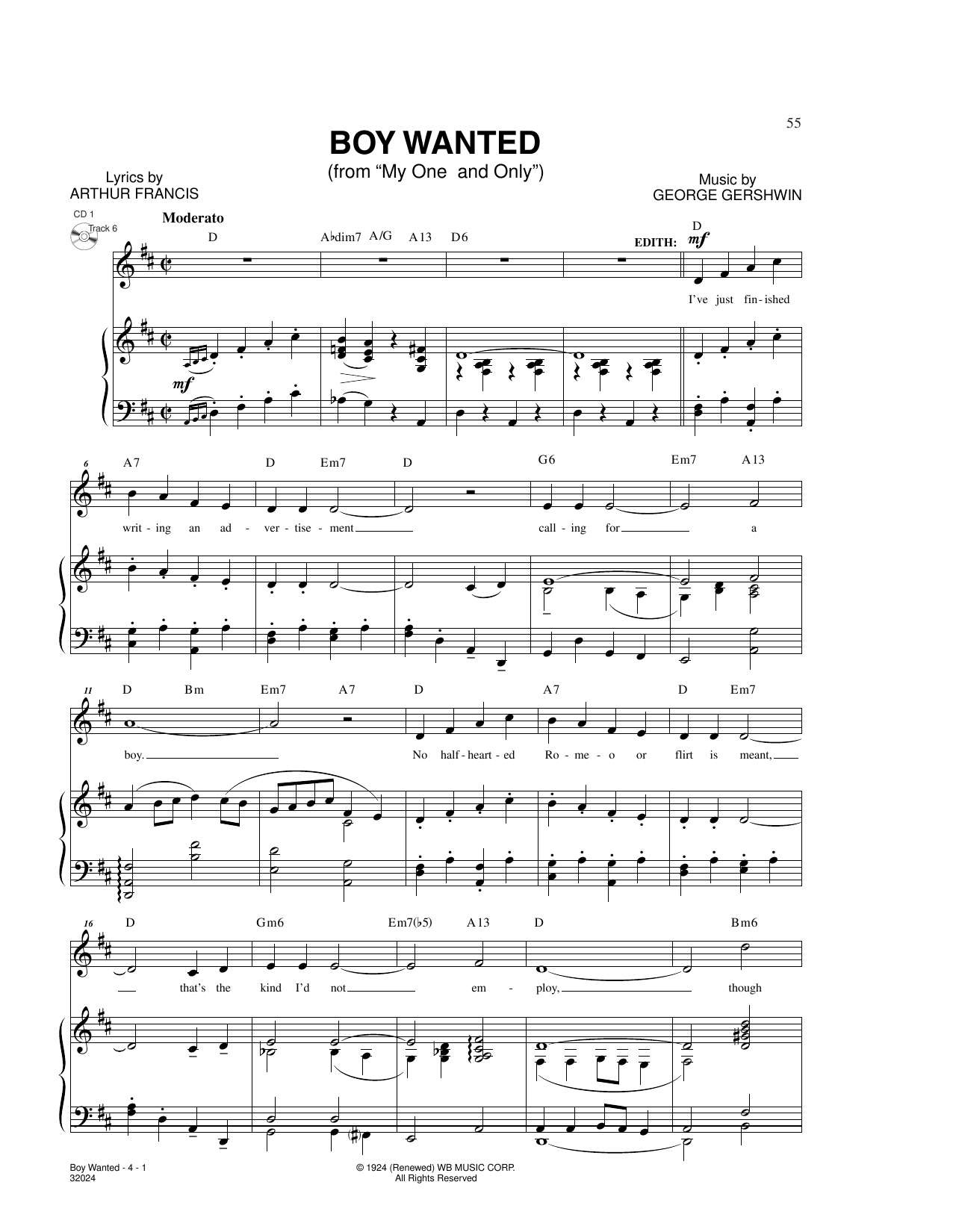 Download George Gershwin & Ira Gershwin Boy Wanted (from My One And Only) Sheet Music and learn how to play Piano & Vocal PDF digital score in minutes