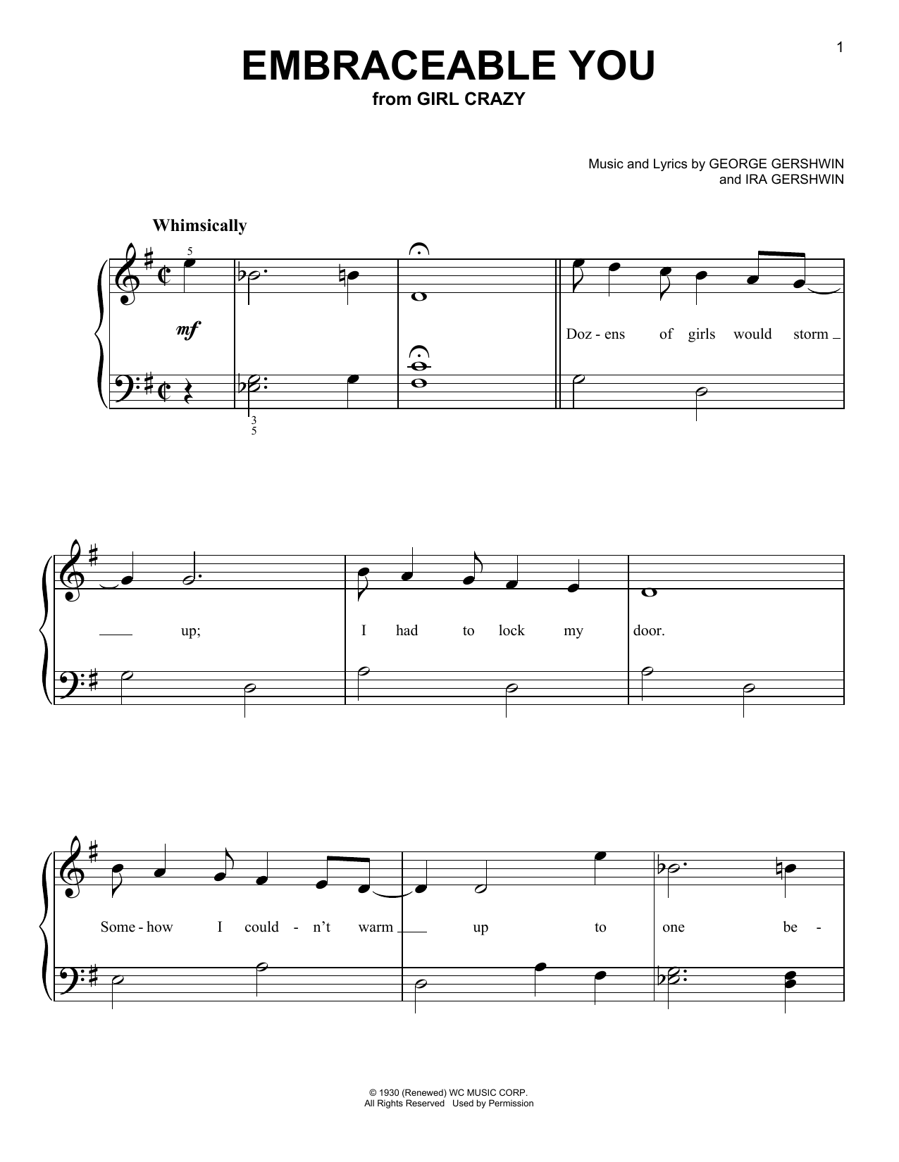 Download George Gershwin & Ira Gershwin Embraceable You Sheet Music and learn how to play Very Easy Piano PDF digital score in minutes