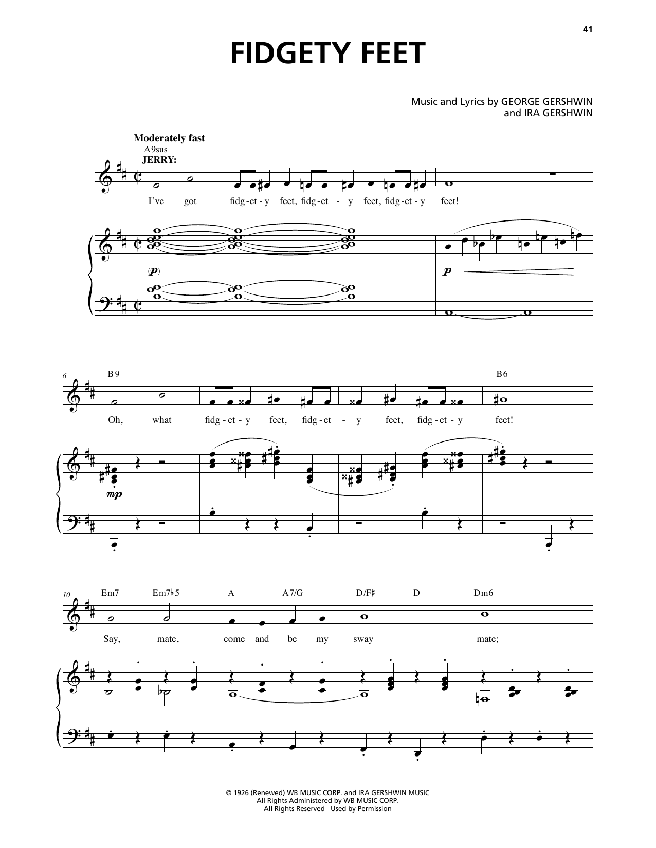 Download George Gershwin & Ira Gershwin Fidgety Feet (from An American In Paris) Sheet Music and learn how to play Piano & Vocal PDF digital score in minutes