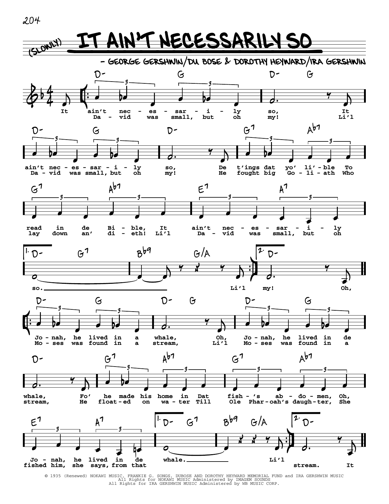 Download George Gershwin & Ira Gershwin It Ain't Necessarily So (Low Voice) Sheet Music and learn how to play Real Book – Melody, Lyrics & Chords PDF digital score in minutes