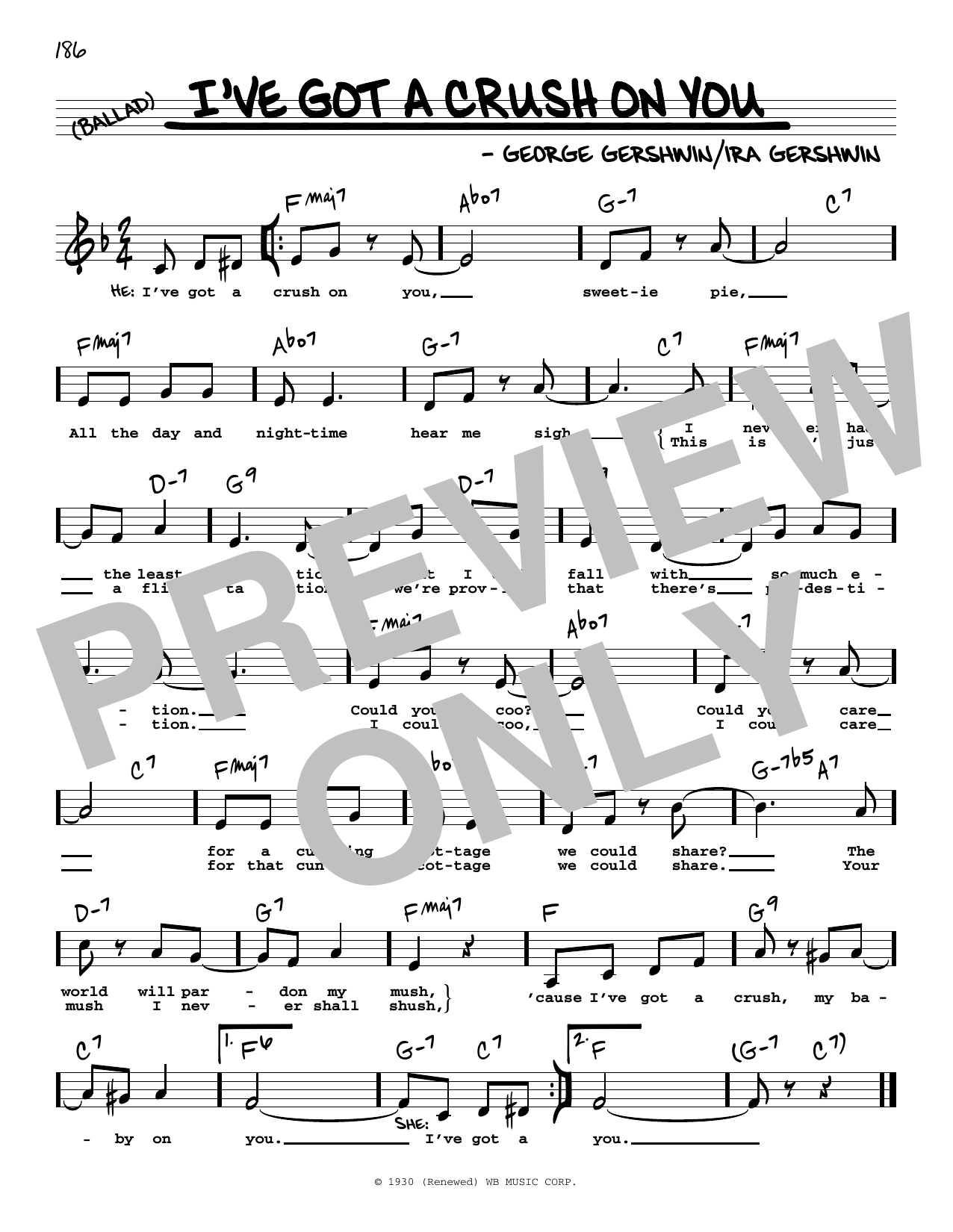 Download George Gershwin & Ira Gershwin I've Got A Crush On You (Low Voice) Sheet Music and learn how to play Real Book – Melody, Lyrics & Chords PDF digital score in minutes