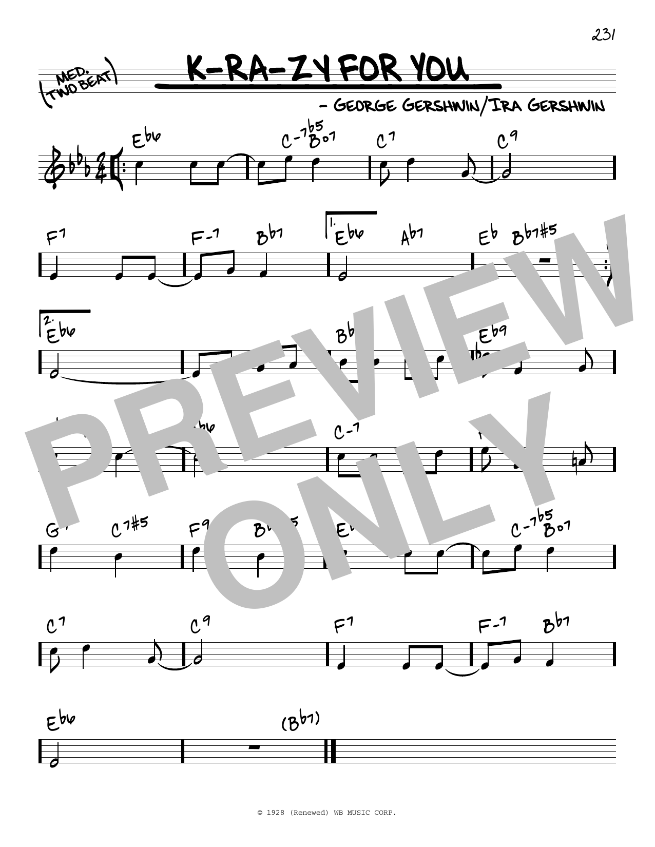 Download George Gershwin & Ira Gershwin K-ra-zy For You Sheet Music and learn how to play Real Book – Melody & Chords PDF digital score in minutes