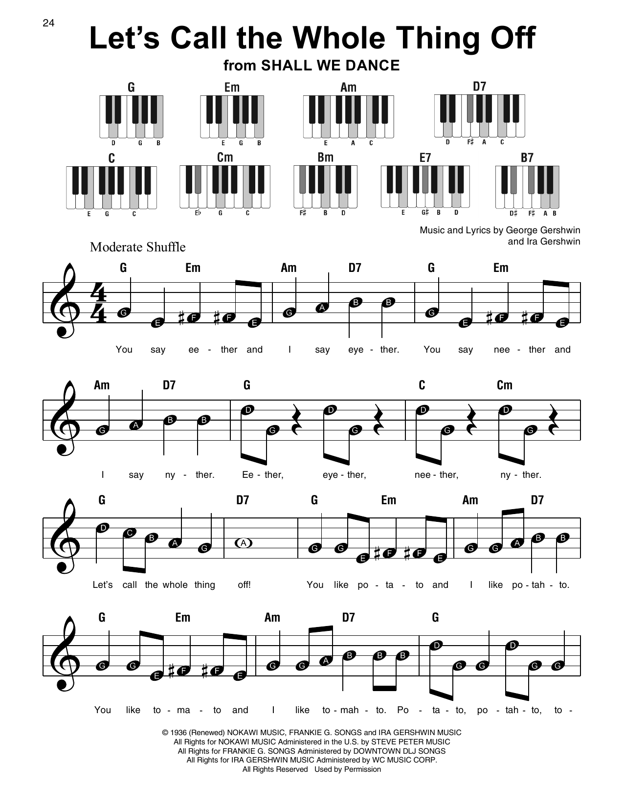 Download George Gershwin & Ira Gershwin Let's Call The Whole Thing Off (from Shall We Dance) Sheet Music and learn how to play Super Easy Piano PDF digital score in minutes