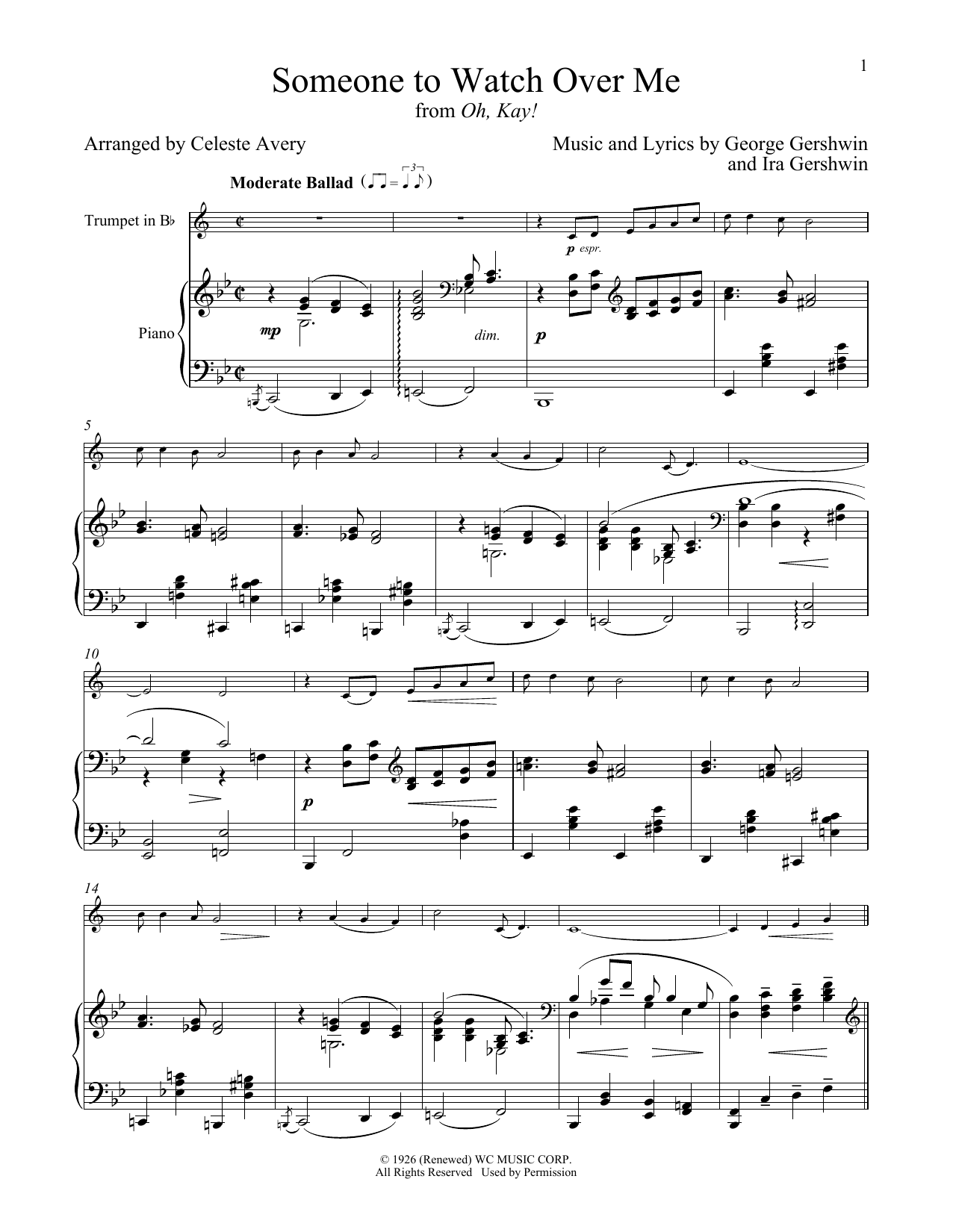 Download George Gershwin & Ira Gershwin Someone To Watch Over Me (from Oh, Kay!) Sheet Music and learn how to play Trumpet and Piano PDF digital score in minutes