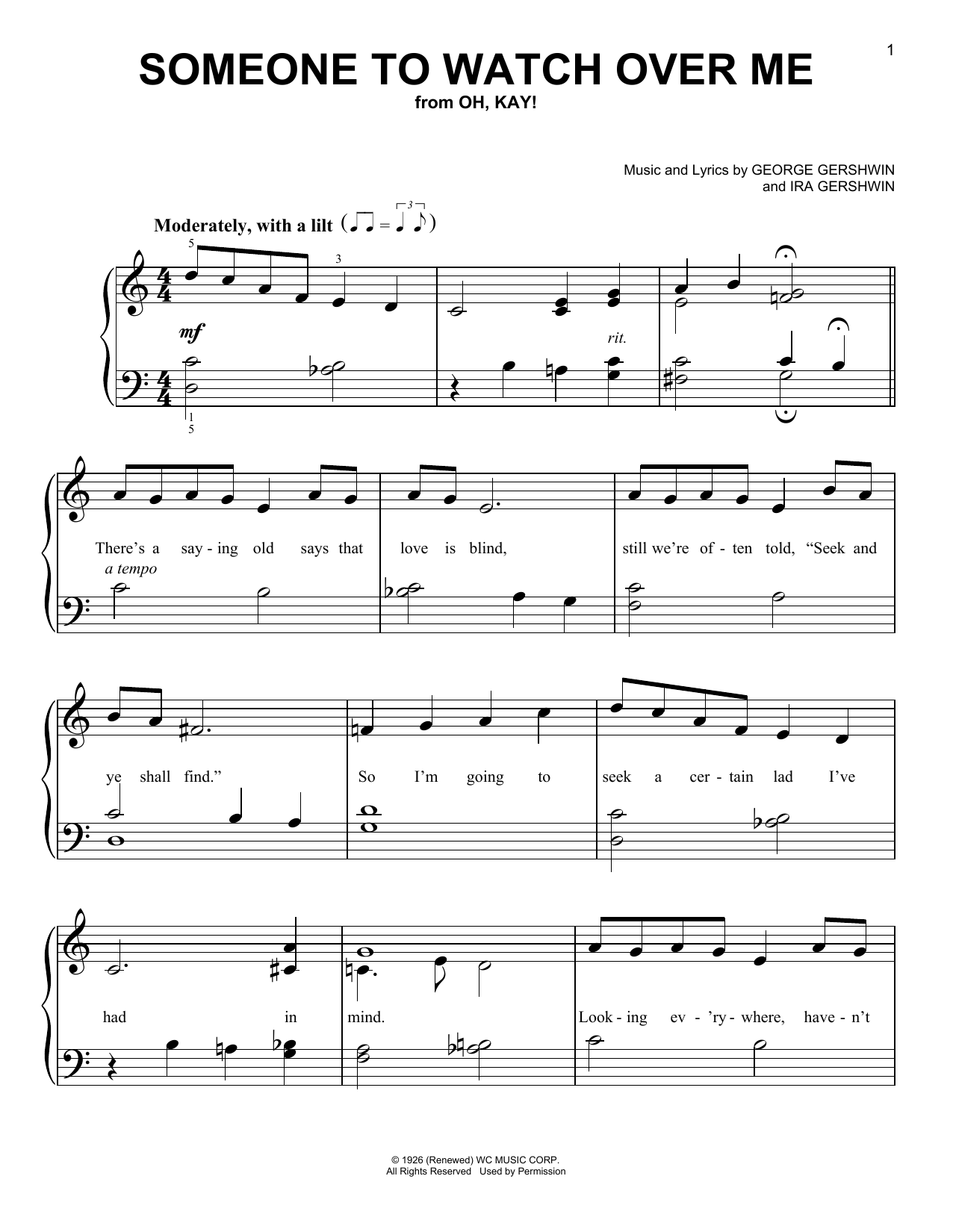 Download George Gershwin & Ira Gershwin Someone To Watch Over Me Sheet Music and learn how to play Very Easy Piano PDF digital score in minutes