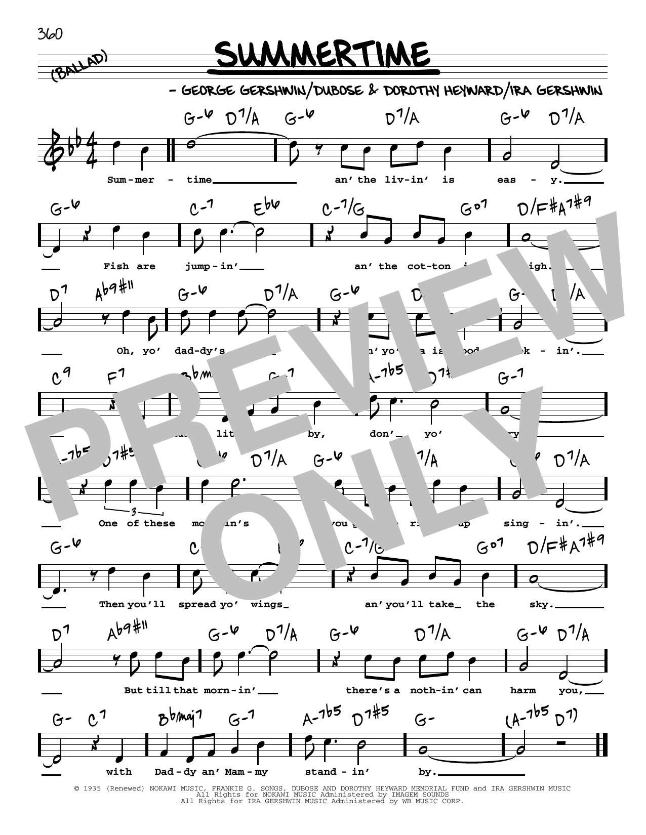 Download George Gershwin & Ira Gershwin Summertime (High Voice) (from Porgy and Bess) Sheet Music and learn how to play Real Book – Melody, Lyrics & Chords PDF digital score in minutes