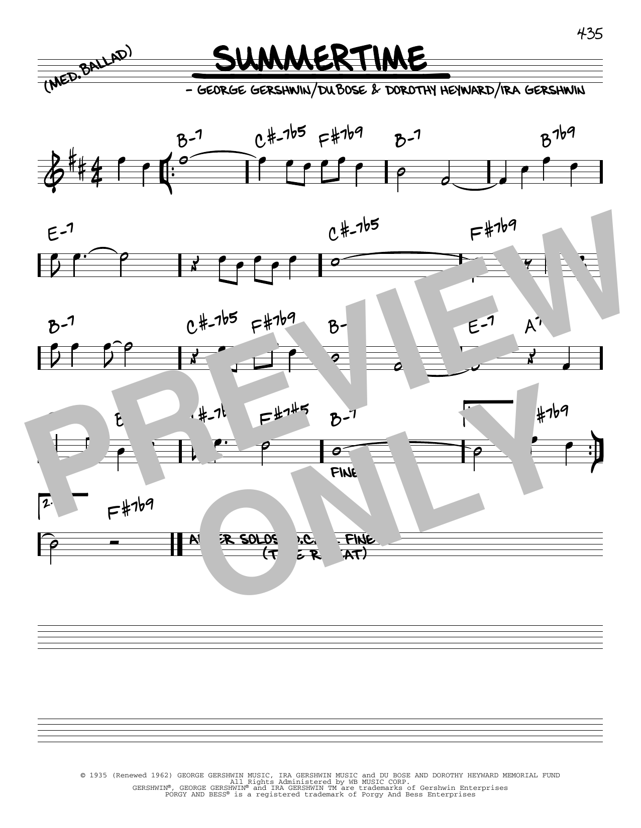 Download George Gershwin & Ira Gershwin Summertime Sheet Music and learn how to play Real Book – Melody & Chords PDF digital score in minutes