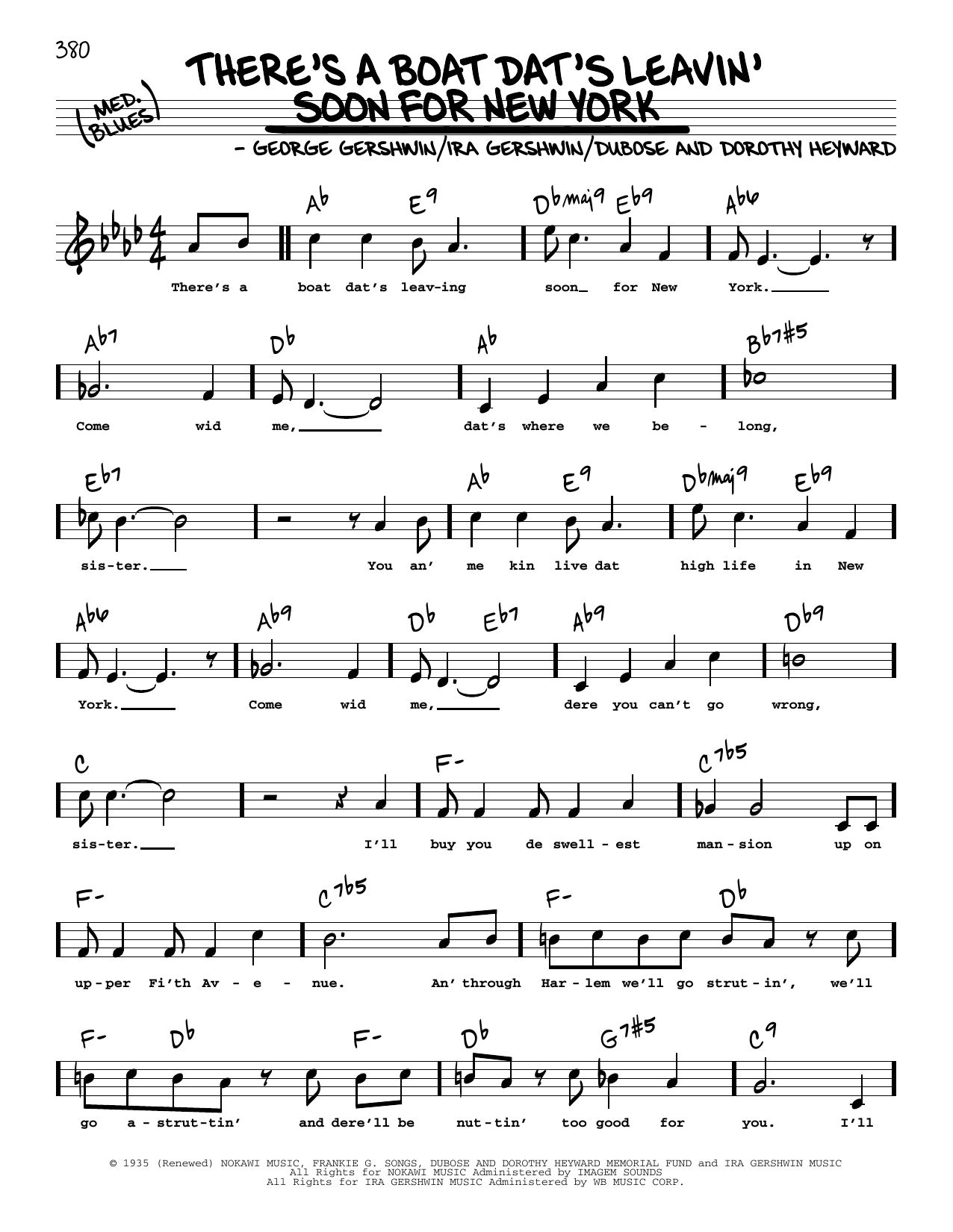 Download George Gershwin & Ira Gershwin There's A Boat Dat's Leavin' Soon For New York (High Voice) (from Porgy And Bess Sheet Music and learn how to play Real Book – Melody, Lyrics & Chords PDF digital score in minutes