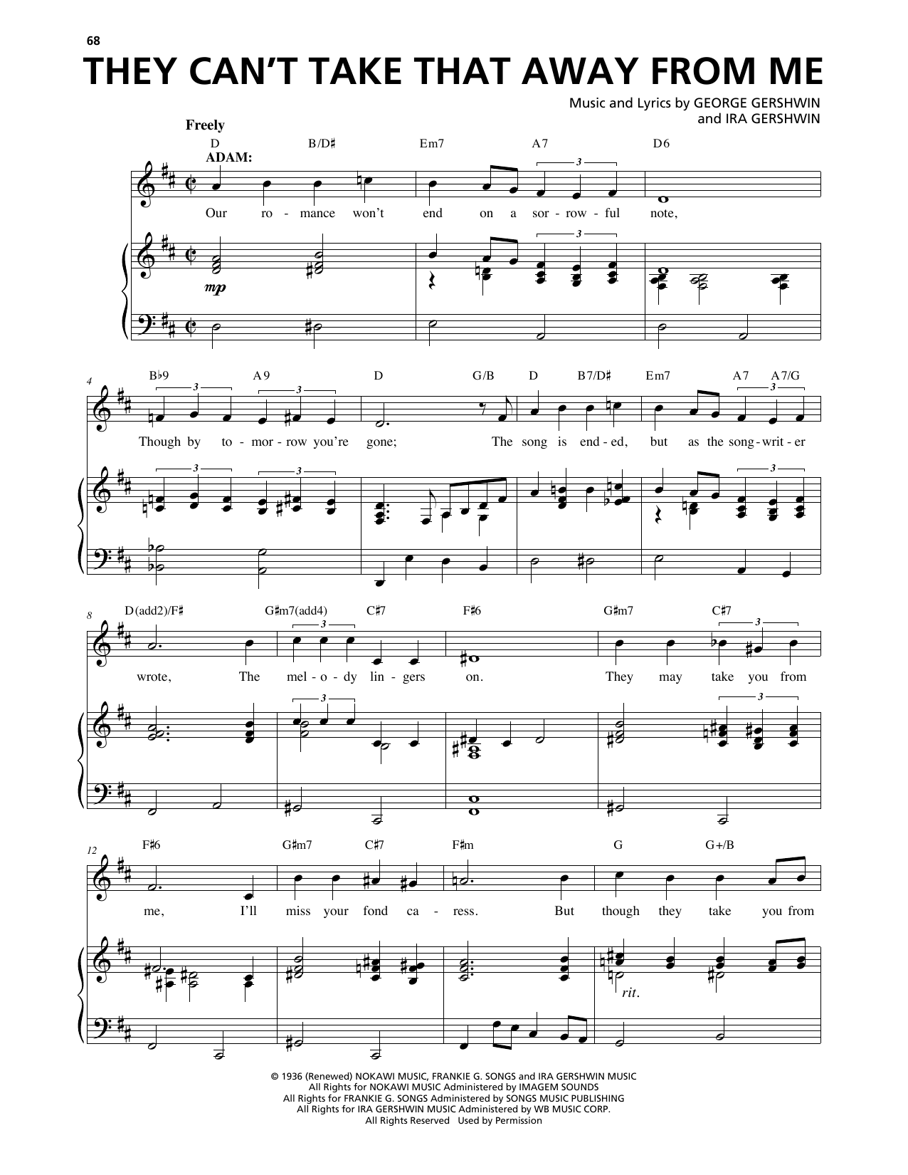 Download George Gershwin & Ira Gershwin They Can't Take That Away From Me (from An American In Paris) Sheet Music and learn how to play Piano & Vocal PDF digital score in minutes