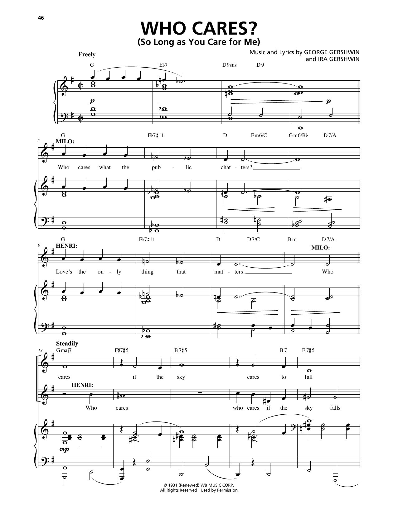 Download George Gershwin & Ira Gershwin Who Cares? (So Long As You Care For Me) (from An American In Paris) Sheet Music and learn how to play Piano & Vocal PDF digital score in minutes