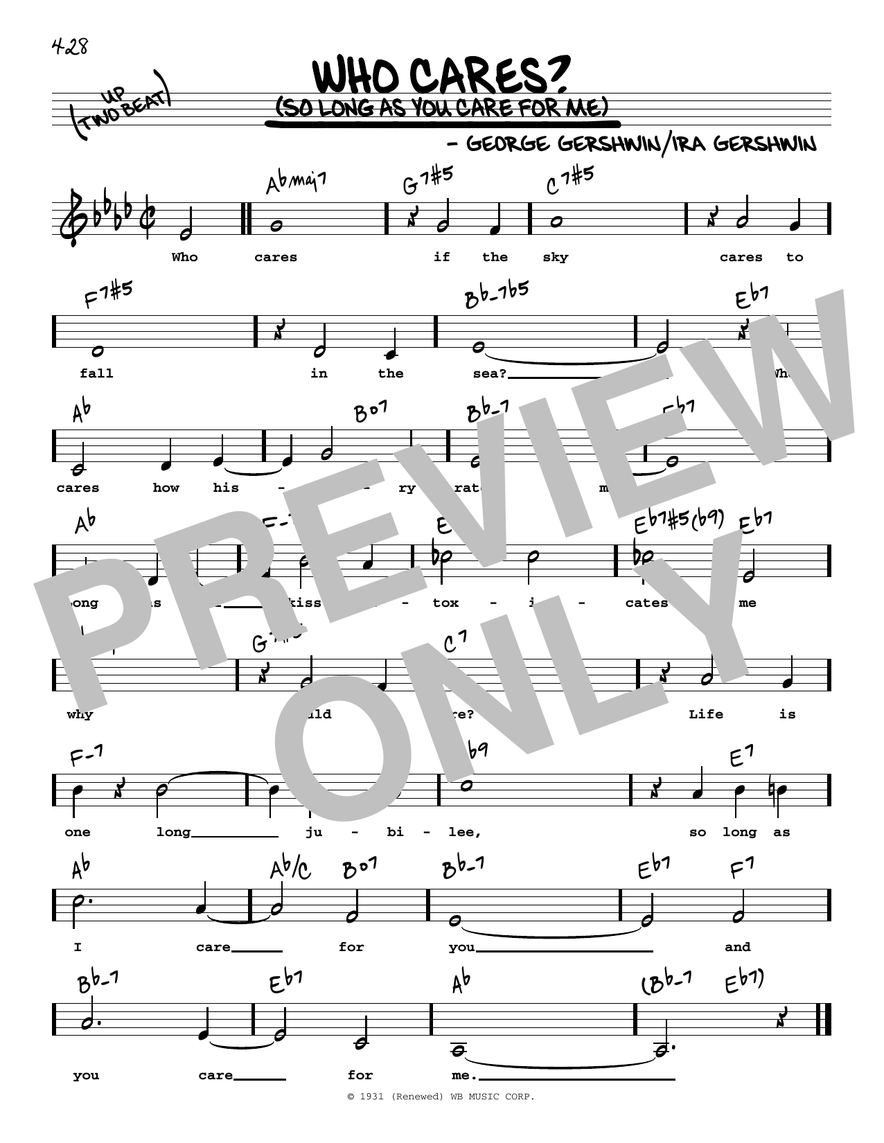 Download George Gershwin & Ira Gershwin Who Cares? (So Long As You Care For Me) (Low Voice) Sheet Music and learn how to play Real Book – Melody, Lyrics & Chords PDF digital score in minutes