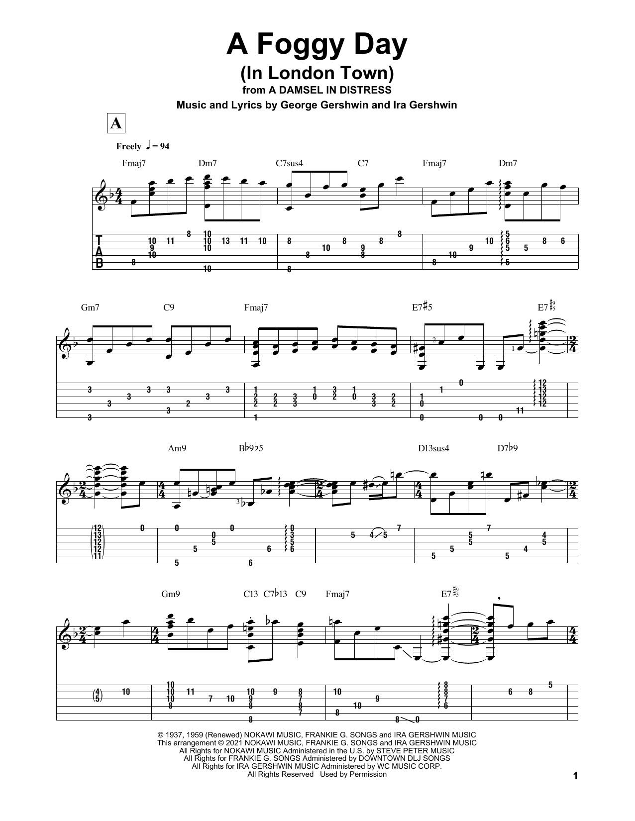 Download George Gershwin A Foggy Day (In London Town) (arr. Matt Otten) Sheet Music and learn how to play Solo Guitar PDF digital score in minutes