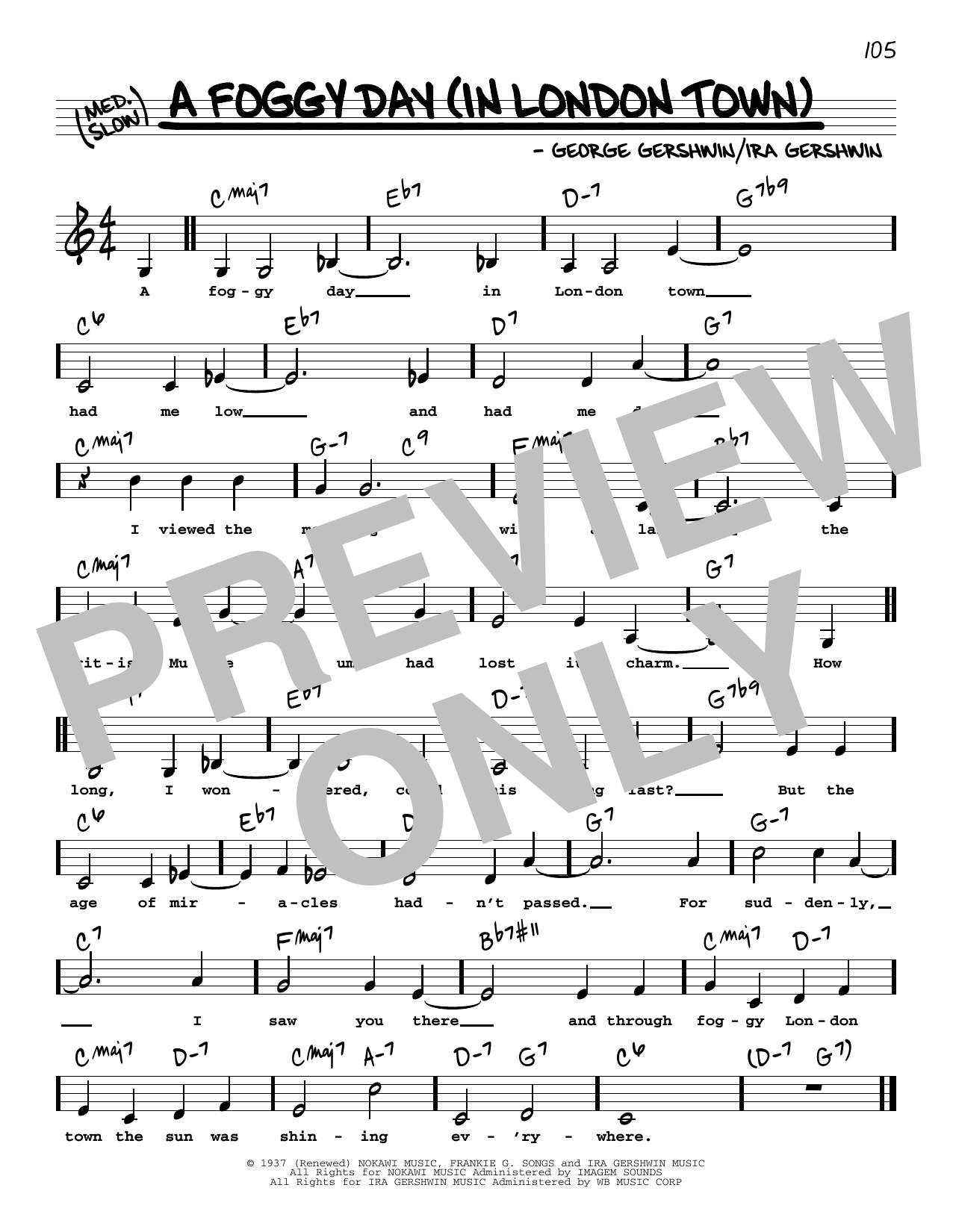 Download George Gershwin A Foggy Day (In London Town) (Low Voice) Sheet Music and learn how to play Real Book – Melody, Lyrics & Chords PDF digital score in minutes