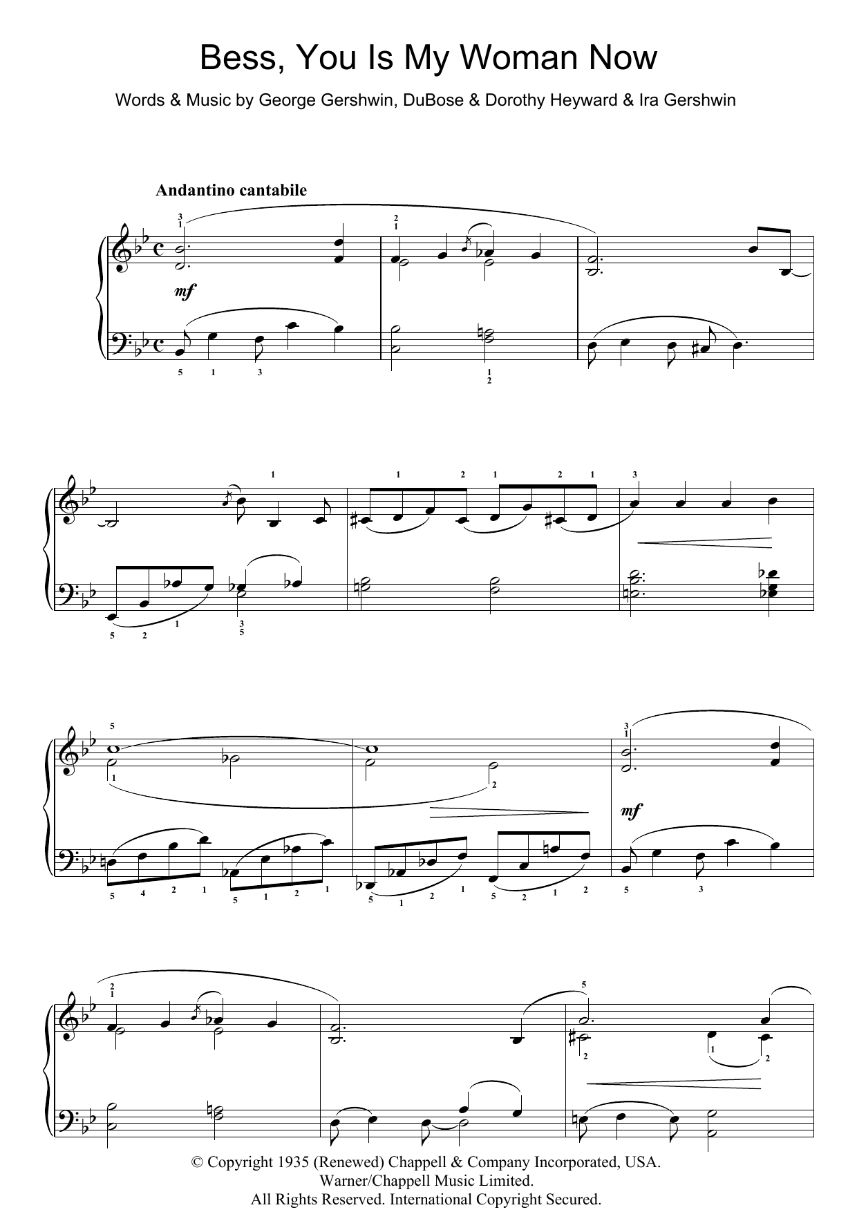 Download George Gershwin Bess, You Is My Woman Now (from Porgy And Bess) Sheet Music and learn how to play Easy Piano PDF digital score in minutes