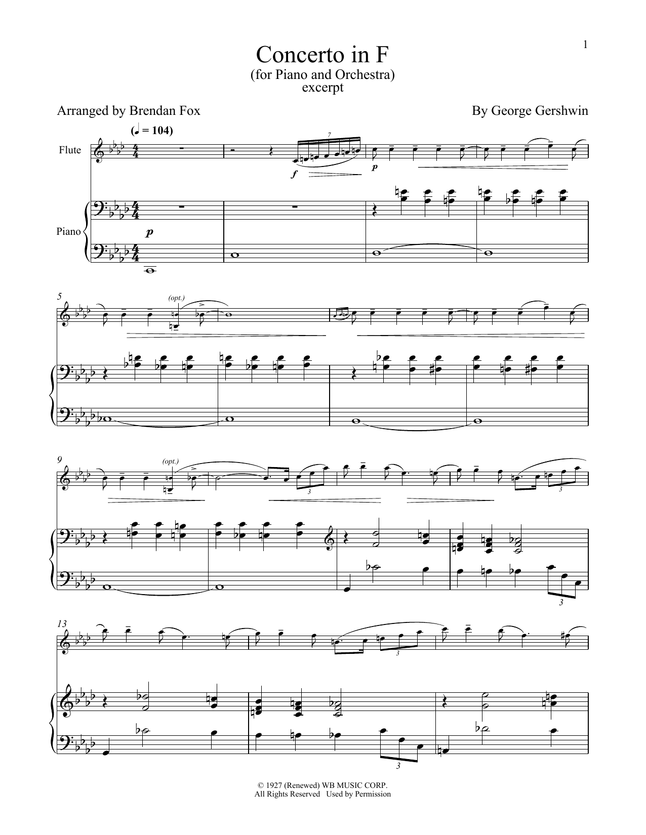 Download George Gershwin Concerto In F (For Piano & Orchestra) (excerpt) Sheet Music and learn how to play Trumpet and Piano PDF digital score in minutes