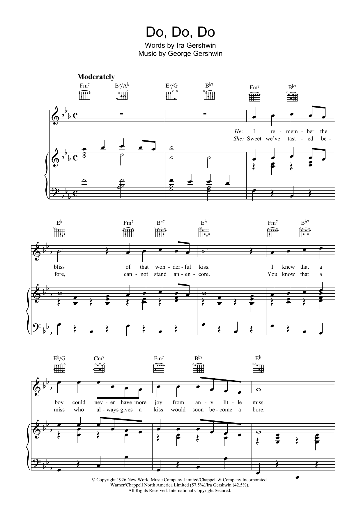 Download George Gershwin Do-Do-Do Sheet Music and learn how to play Piano, Vocal & Guitar (Right-Hand Melody) PDF digital score in minutes