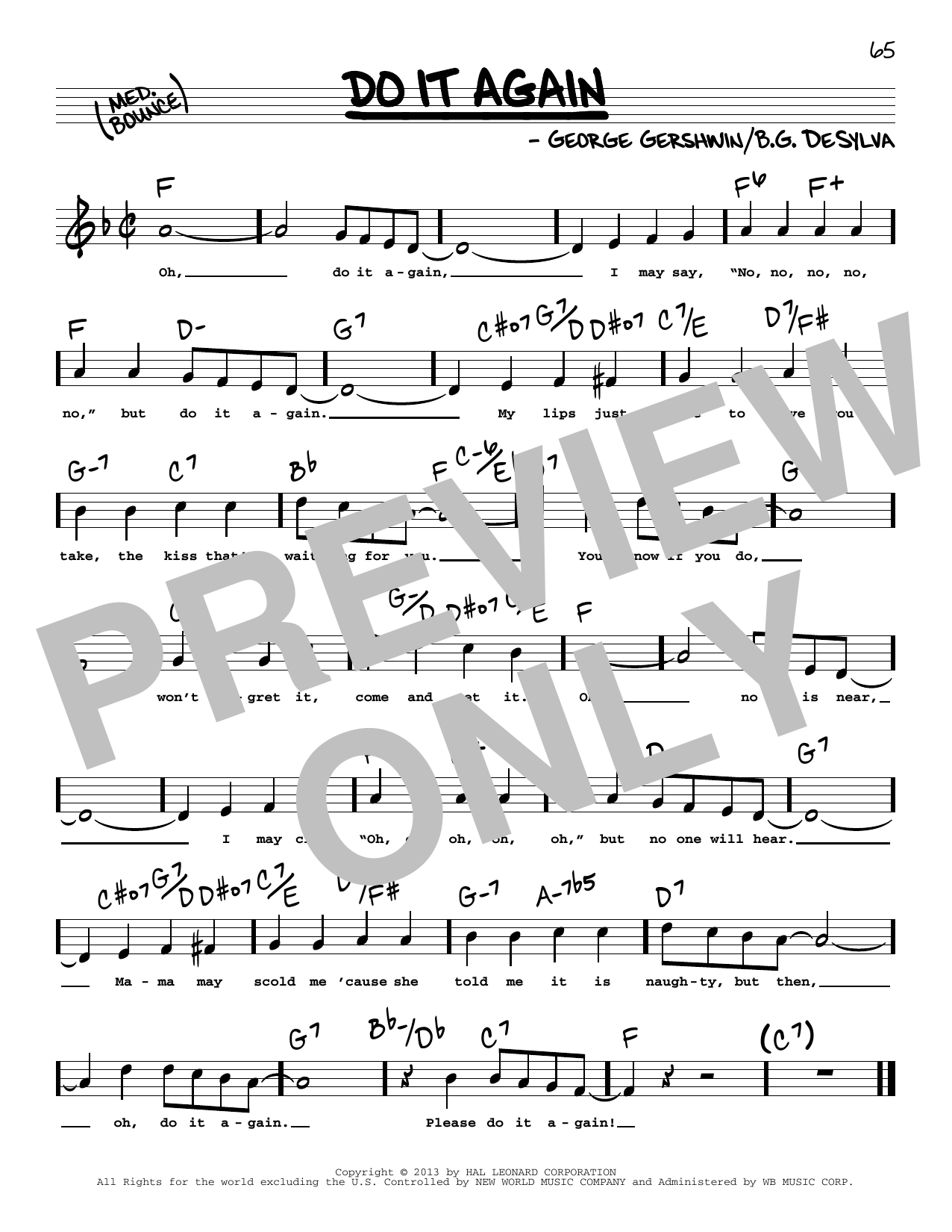 Download George Gershwin Do It Again (High Voice) Sheet Music and learn how to play Real Book – Melody, Lyrics & Chords PDF digital score in minutes