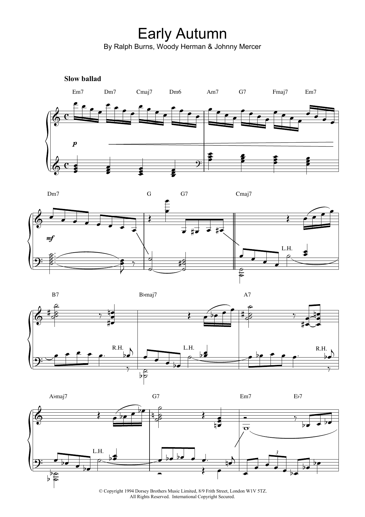 Download George Gershwin Early Autumn Sheet Music and learn how to play Piano Solo PDF digital score in minutes