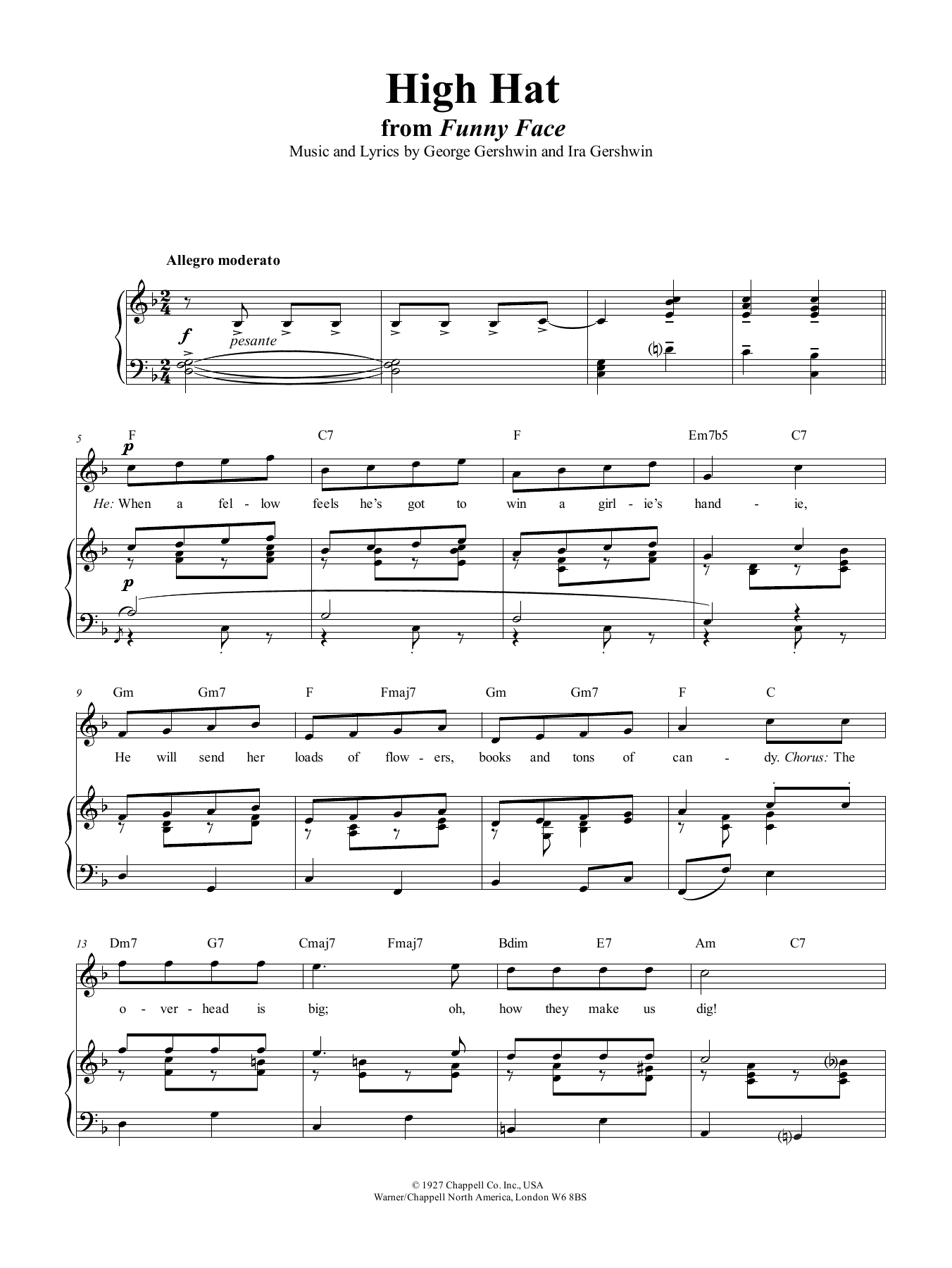 Download George Gershwin High Hat Sheet Music and learn how to play Piano, Vocal & Guitar (Right-Hand Melody) PDF digital score in minutes