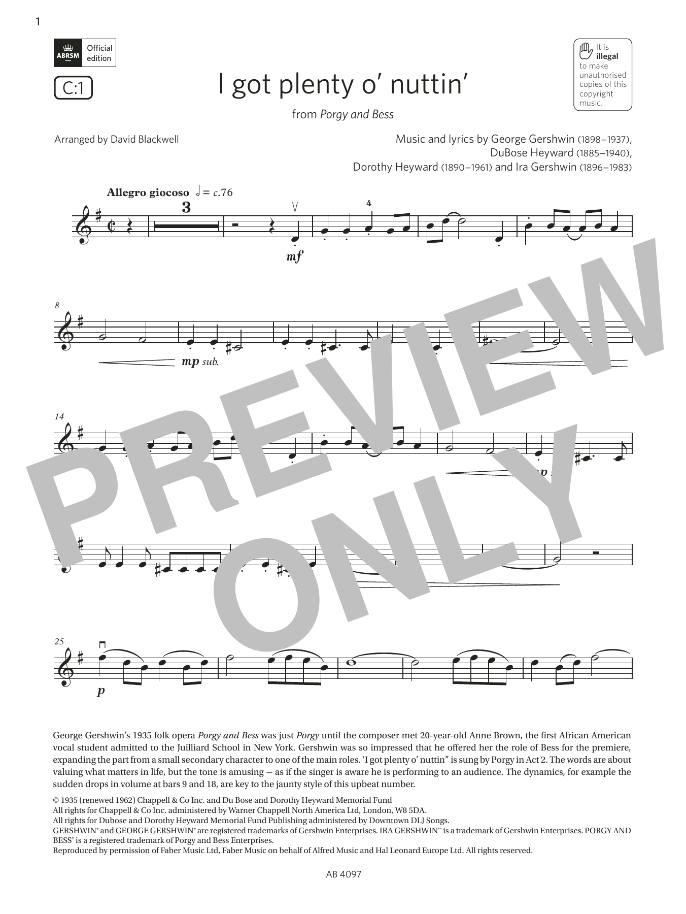 Download George Gershwin I got plenty o' nuttin' (Grade 3, C1, from the ABRSM Violin Syllabus from 2024) Sheet Music and learn how to play Violin Solo PDF digital score in minutes