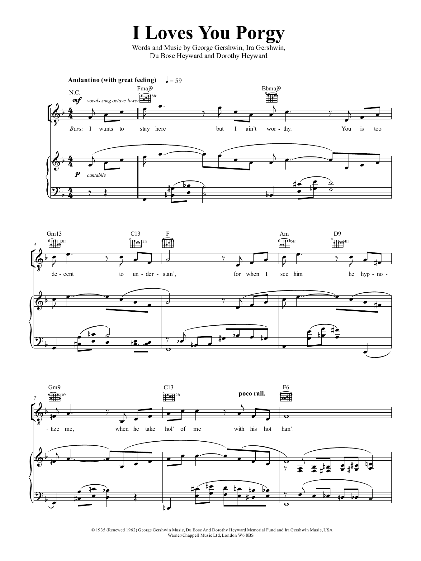 Download George Gershwin I Loves You, Porgy (from Porgy And Bess) Sheet Music and learn how to play Piano, Vocal & Guitar (Right-Hand Melody) PDF digital score in minutes