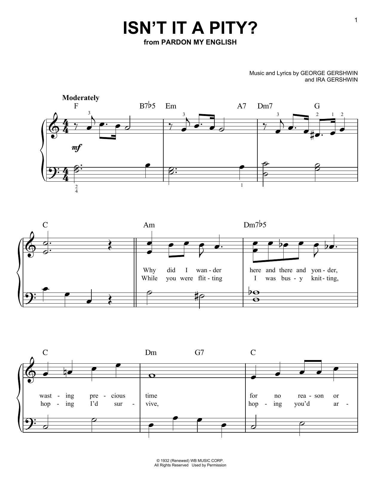 Download George Gershwin Isn't It A Pity? Sheet Music and learn how to play Real Book – Melody & Chords PDF digital score in minutes