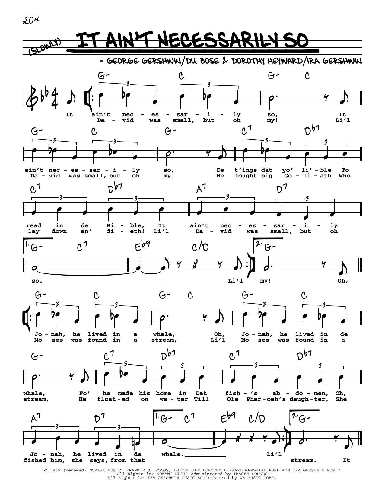 Download George Gershwin It Ain't Necessarily So (High Voice) Sheet Music and learn how to play Real Book – Melody, Lyrics & Chords PDF digital score in minutes