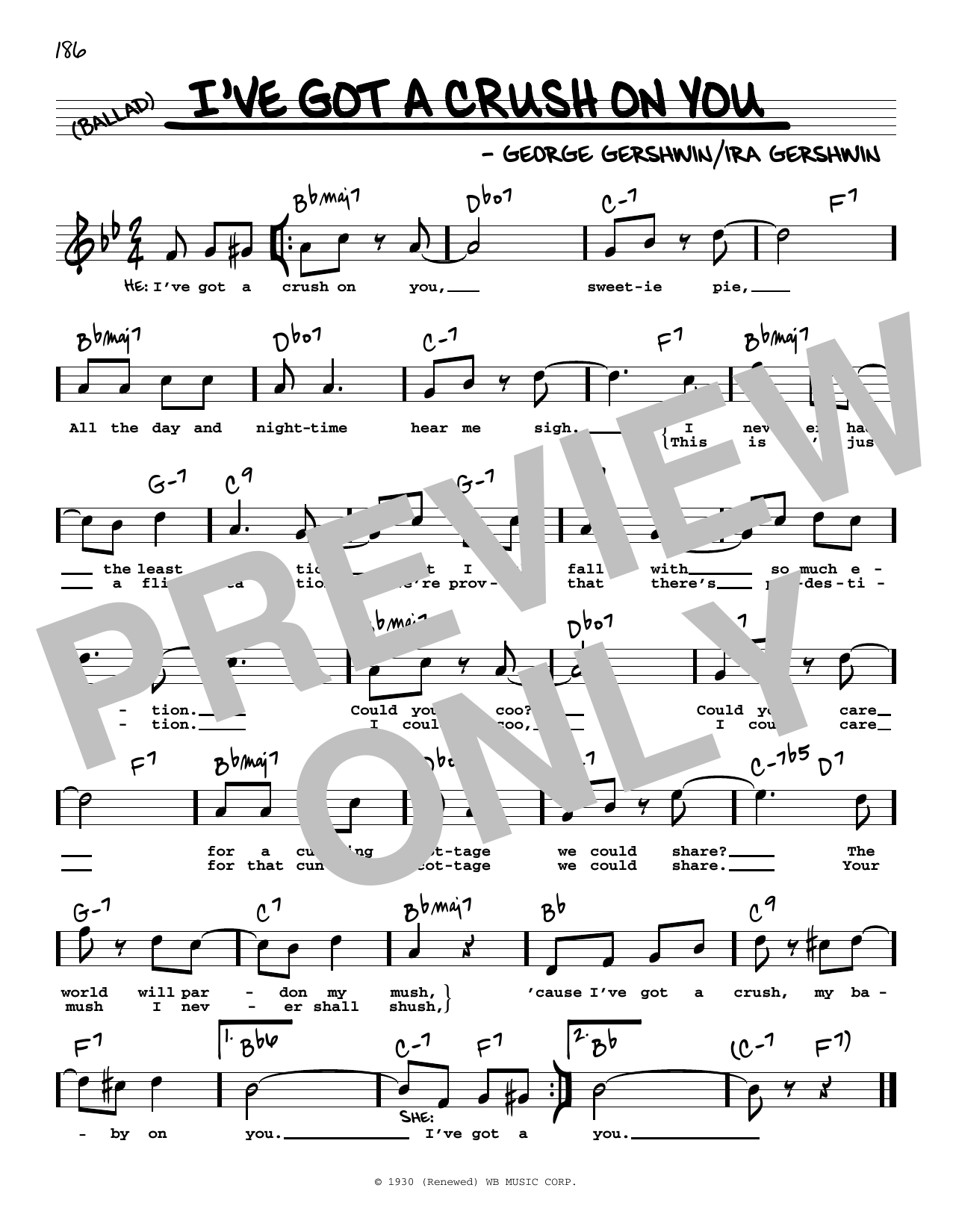 Download George Gershwin I've Got A Crush On You (High Voice) Sheet Music and learn how to play Real Book – Melody, Lyrics & Chords PDF digital score in minutes