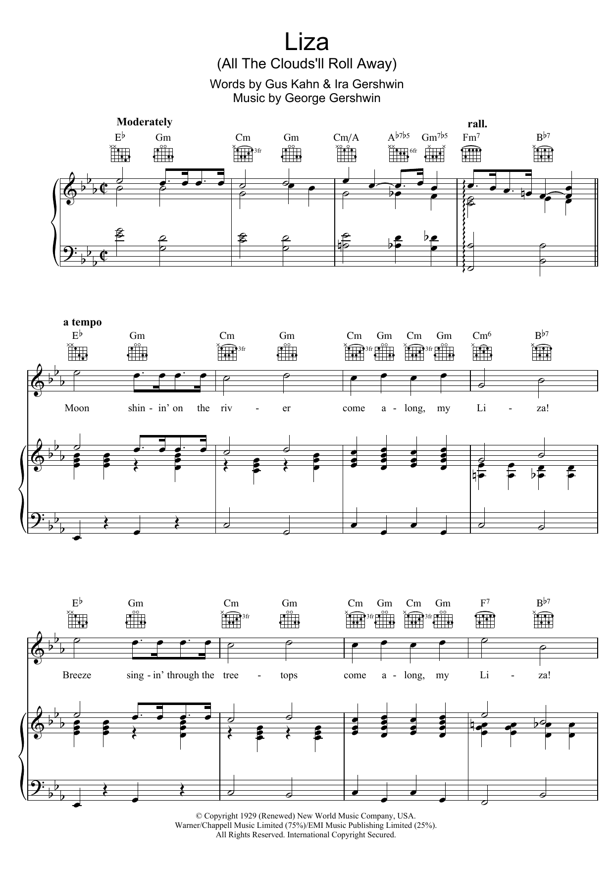 Download George Gershwin Liza (All The Clouds'll Roll Away) Sheet Music and learn how to play Real Book – Melody & Chords PDF digital score in minutes