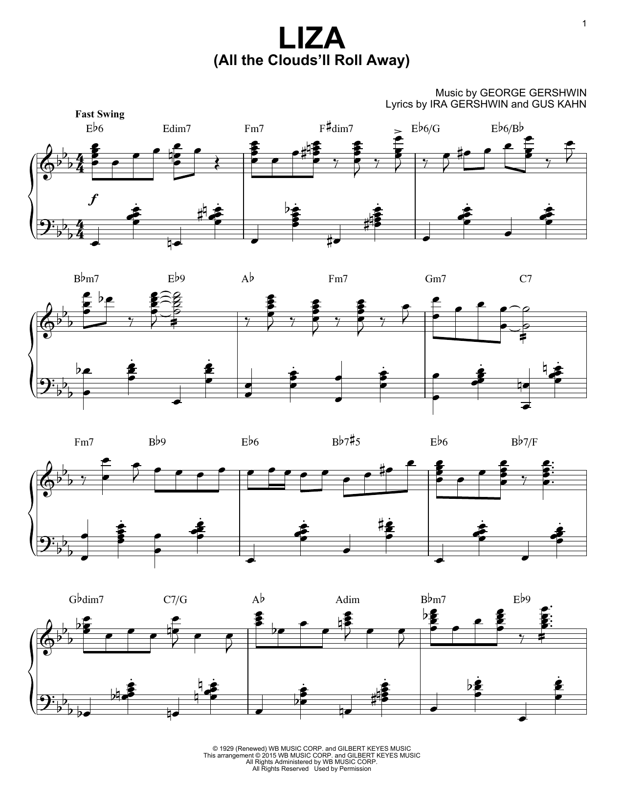 Download George Gershwin Liza (All The Clouds'll Roll Away) Sheet Music and learn how to play Piano PDF digital score in minutes