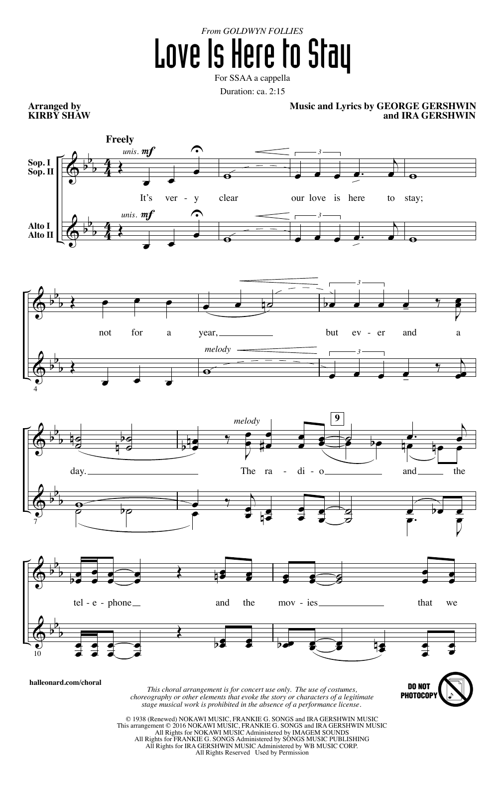 Download Kirby Shaw Love Is Here To Stay Sheet Music and learn how to play SSA PDF digital score in minutes