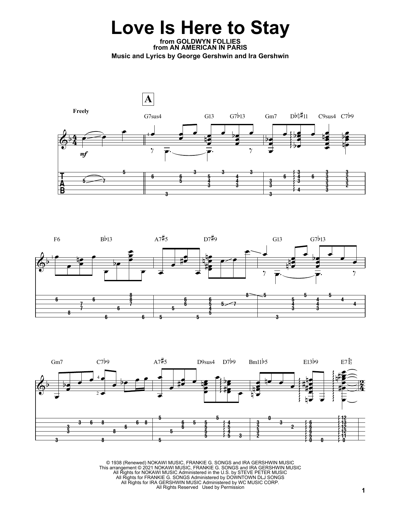 Download George Gershwin Love Is Here To Stay (arr. Matt Otten) Sheet Music and learn how to play Solo Guitar PDF digital score in minutes
