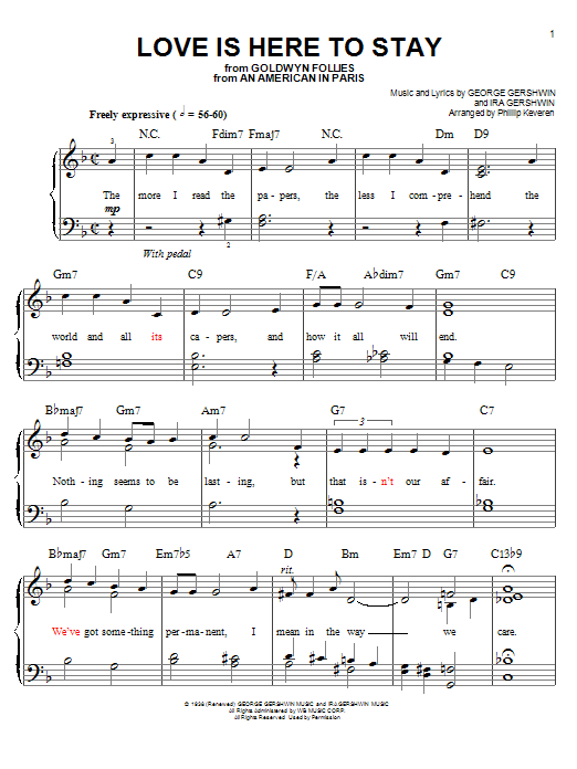 Download George Gershwin Love Is Here To Stay (arr. Phillip Keveren) Sheet Music and learn how to play Easy Piano PDF digital score in minutes