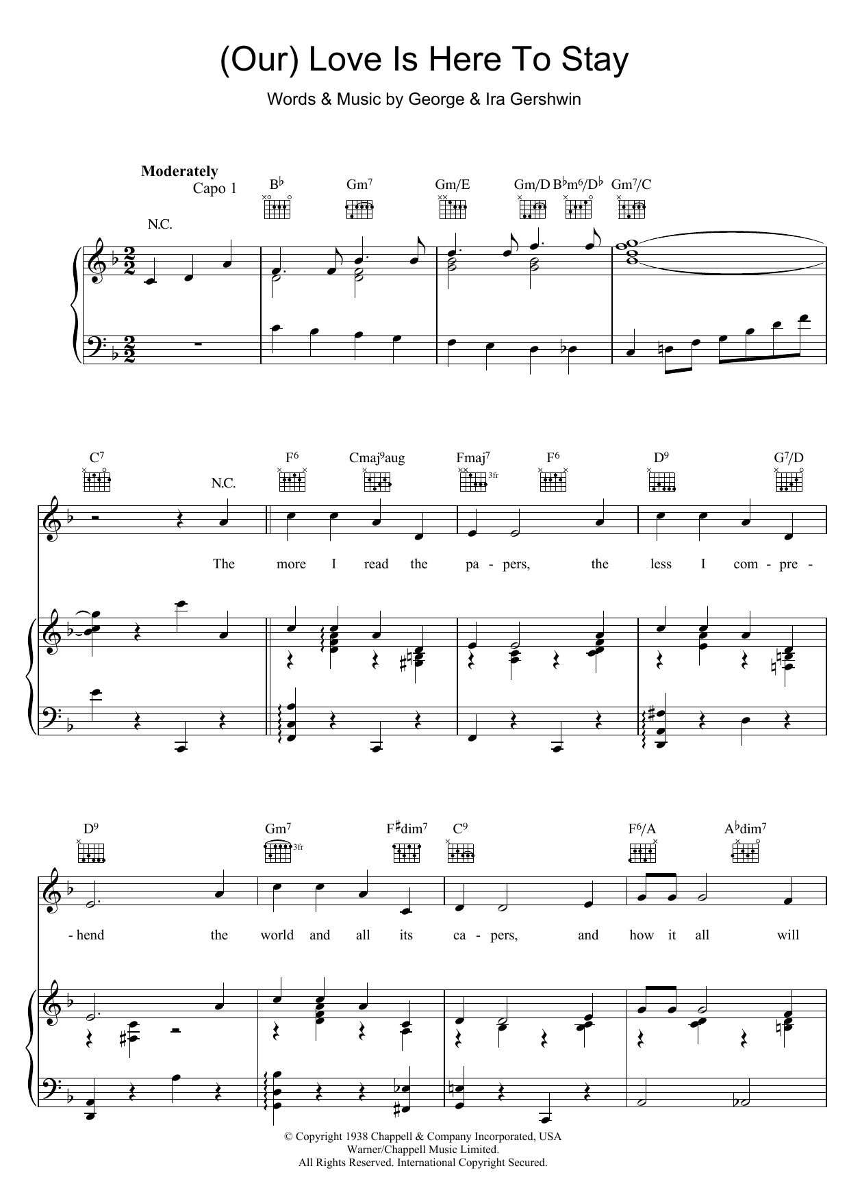 Download George Gershwin Love Is Here To Stay Sheet Music and learn how to play Real Book – Melody & Chords PDF digital score in minutes
