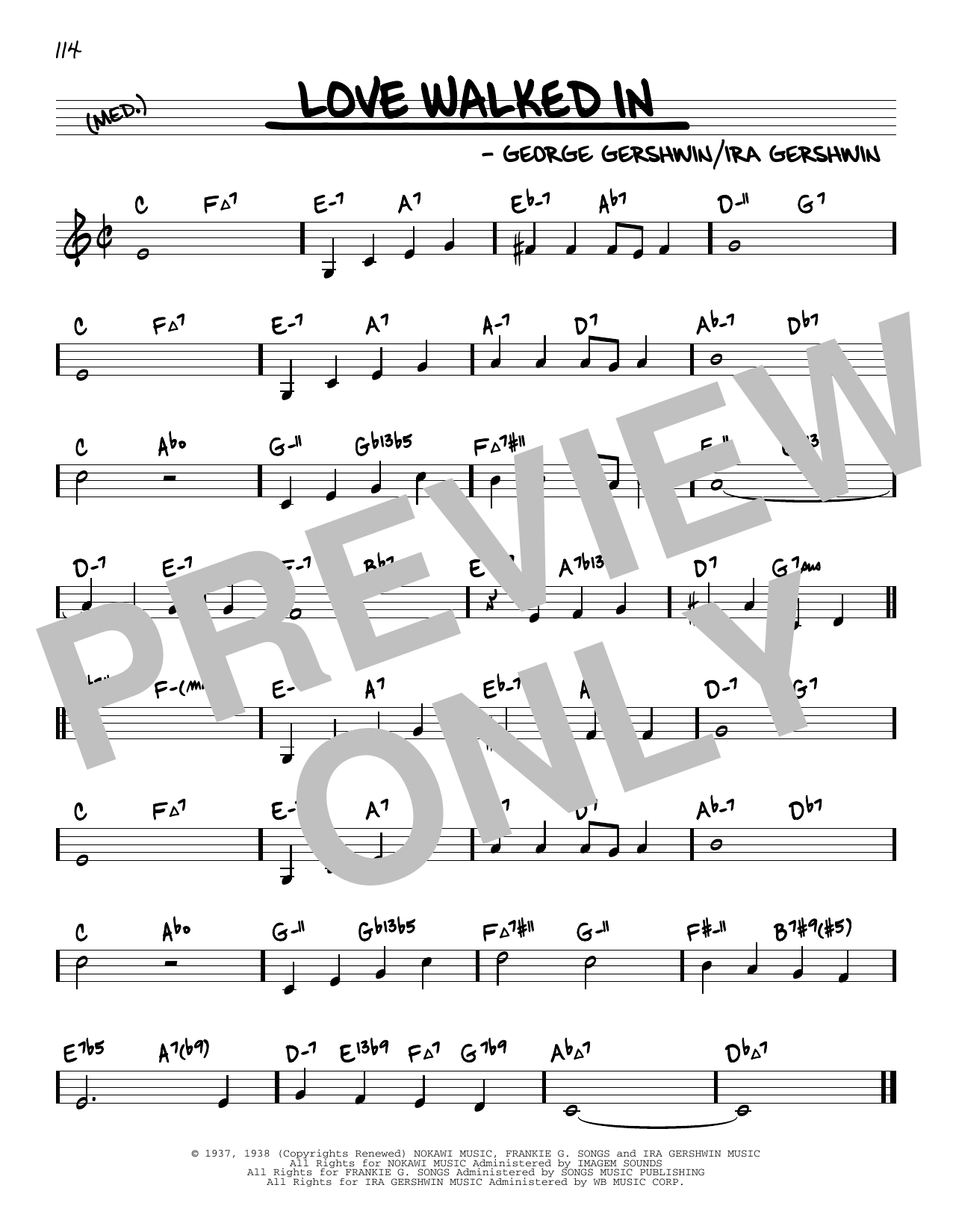 Download George Gershwin Love Walked In (arr. David Hazeltine) Sheet Music and learn how to play Real Book – Enhanced Chords PDF digital score in minutes