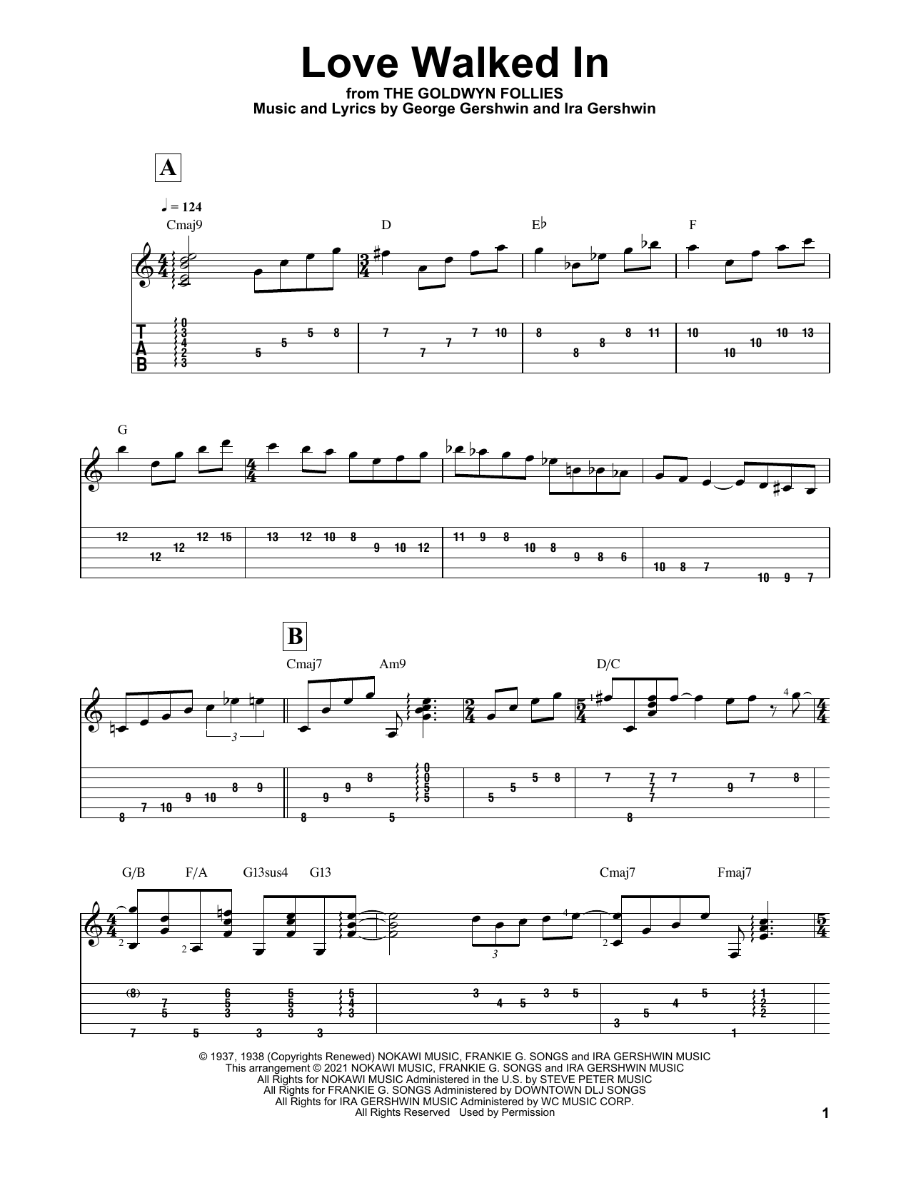 Download George Gershwin Love Walked In (arr. Matt Otten) Sheet Music and learn how to play Solo Guitar PDF digital score in minutes