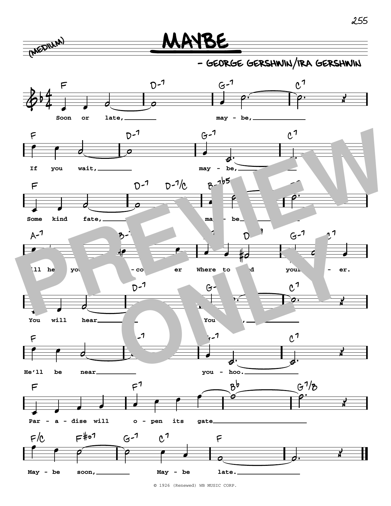 Download George Gershwin Maybe (High Voice) Sheet Music and learn how to play Real Book – Melody, Lyrics & Chords PDF digital score in minutes