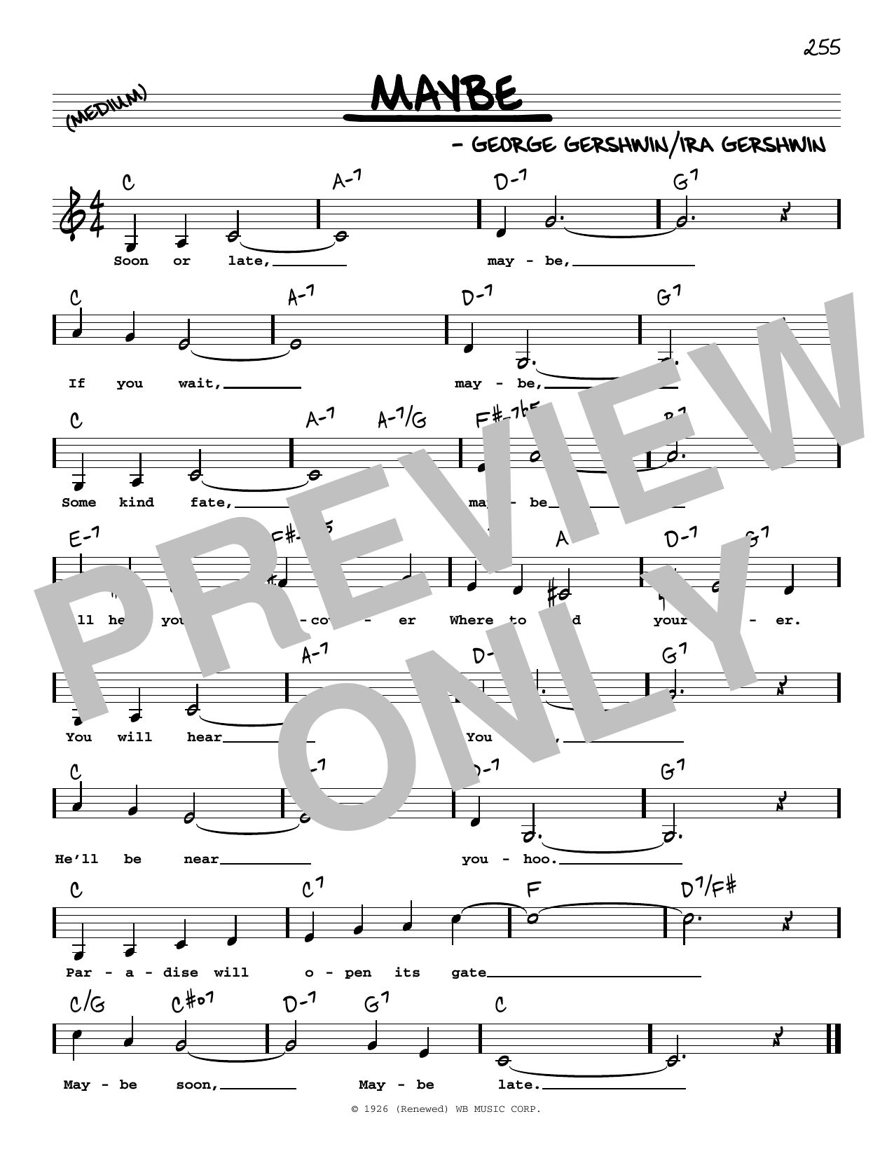 Download George Gershwin Maybe (Low Voice) Sheet Music and learn how to play Real Book – Melody, Lyrics & Chords PDF digital score in minutes