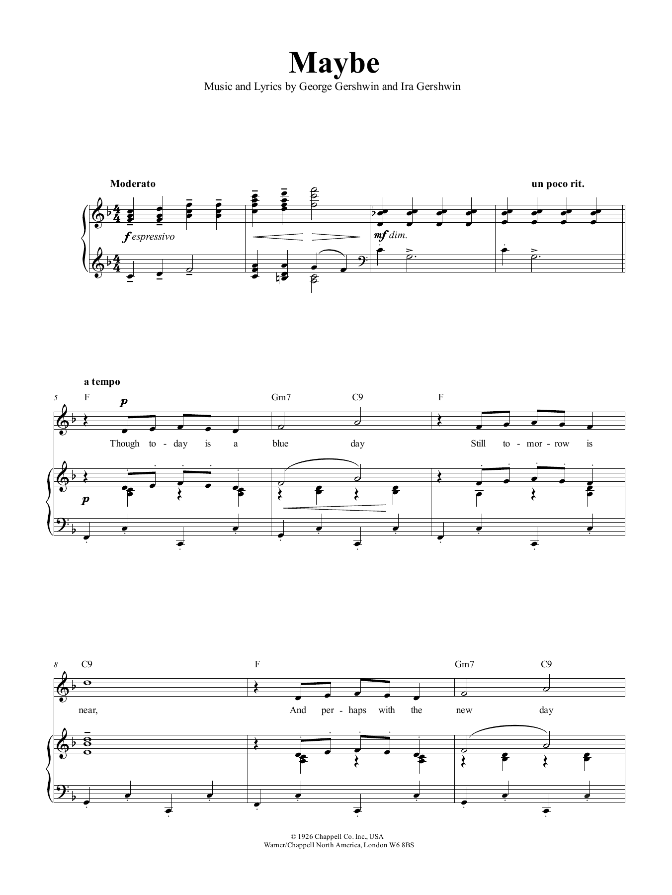 Download George Gershwin Maybe Sheet Music and learn how to play Real Book – Melody & Chords PDF digital score in minutes