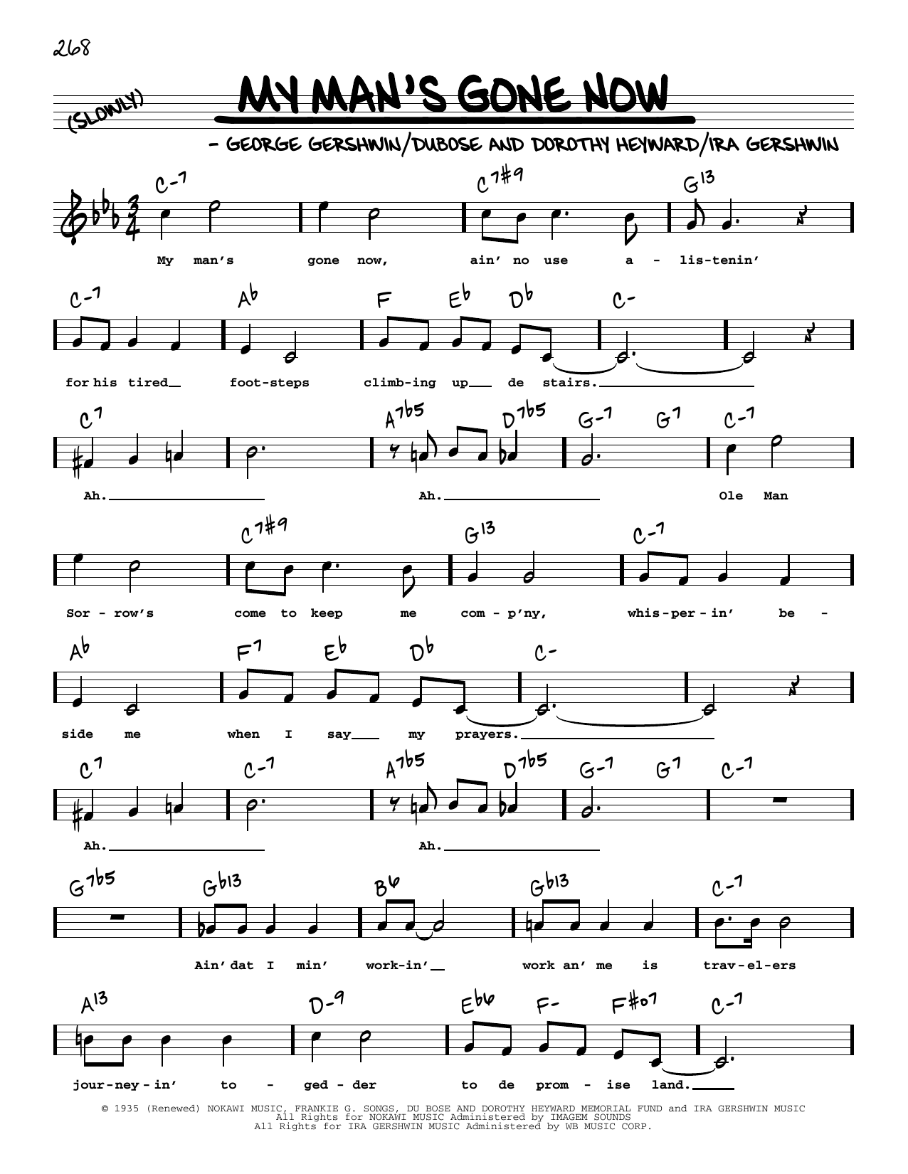 Download George Gershwin My Man's Gone Now (High Voice) Sheet Music and learn how to play Real Book – Melody, Lyrics & Chords PDF digital score in minutes