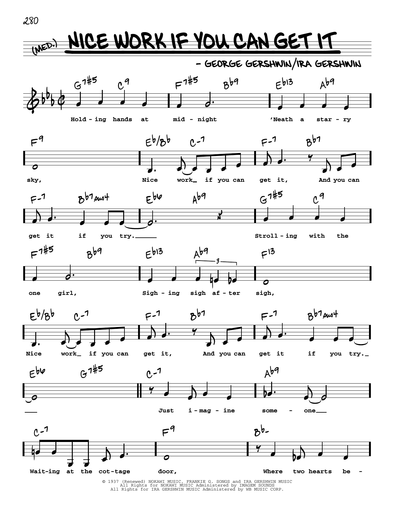 Download George Gershwin Nice Work If You Can Get It (Low Voice) Sheet Music and learn how to play Real Book – Melody, Lyrics & Chords PDF digital score in minutes