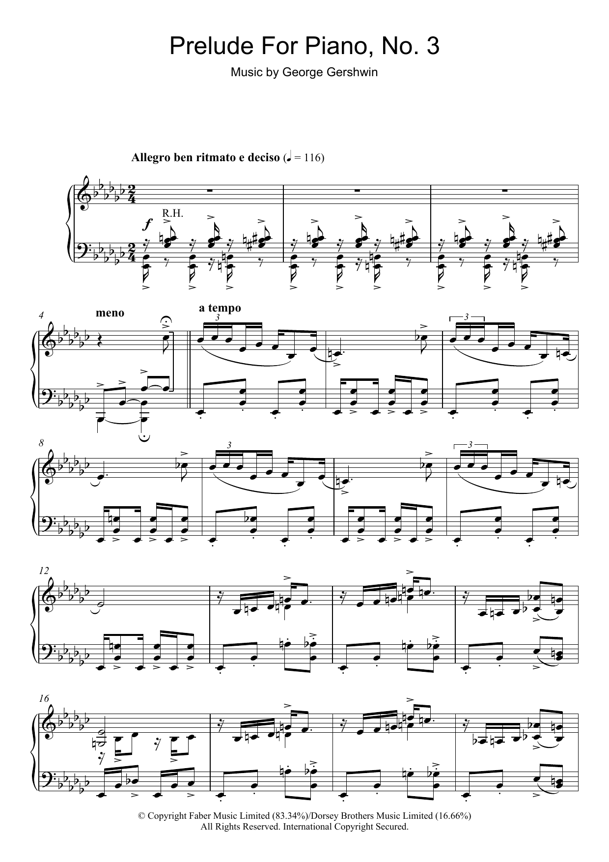 Download George Gershwin Prelude For Piano, No.3 Sheet Music and learn how to play Piano Solo PDF digital score in minutes